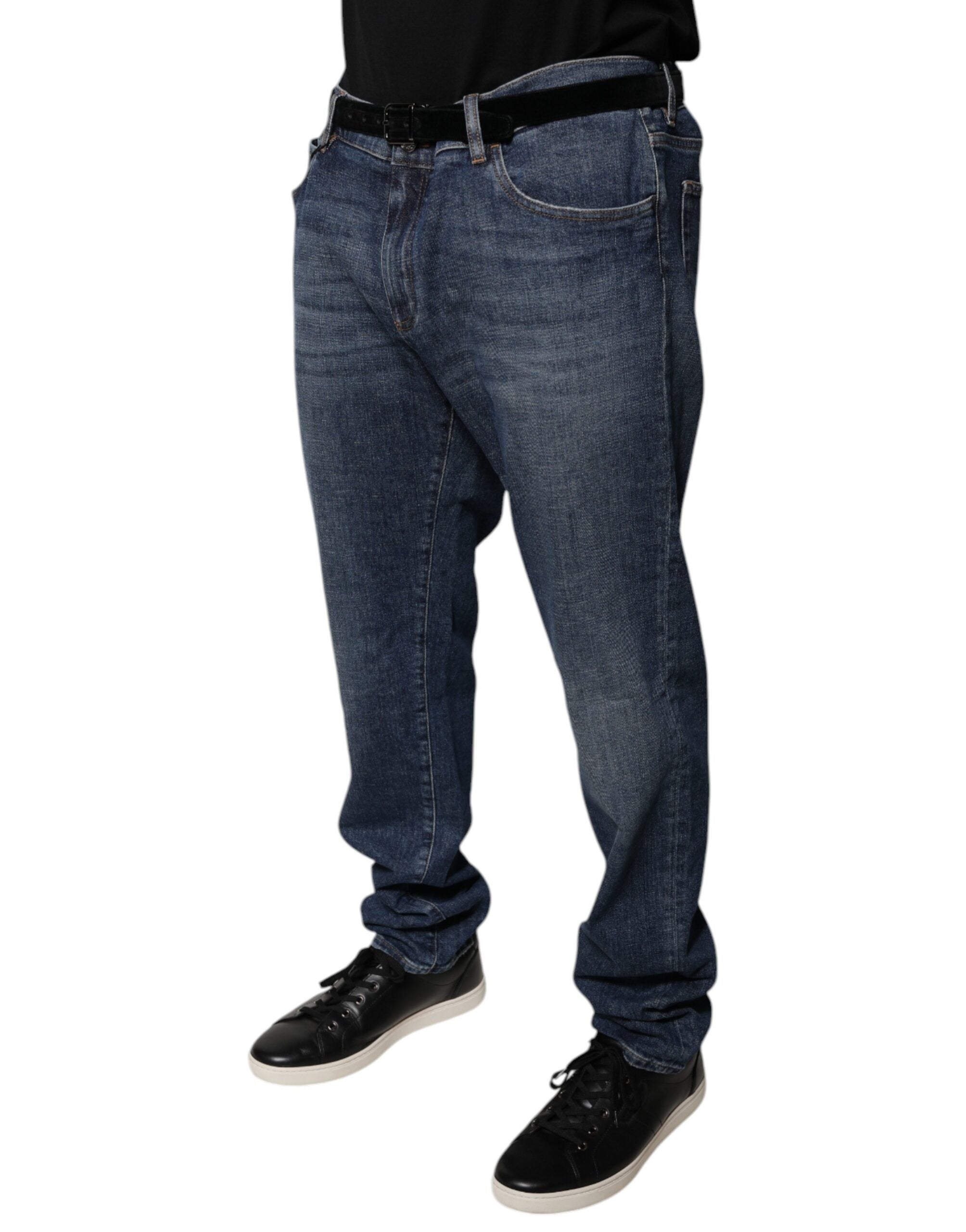 New Dolce & Gabbana Dark Blue Cotton Logo Skinny Denim Jeans