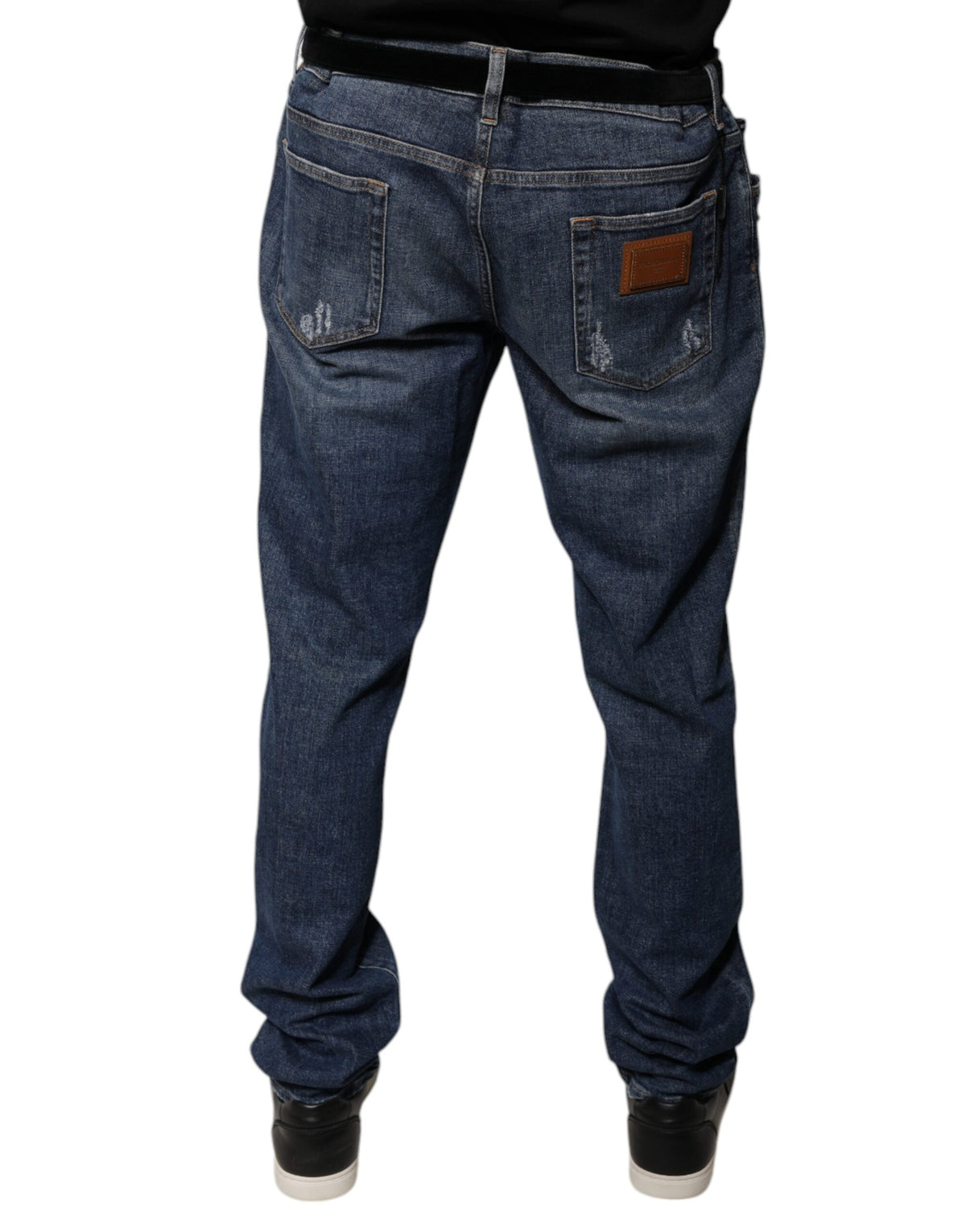 New Dolce & Gabbana Dark Blue Cotton Logo Skinny Denim Jeans