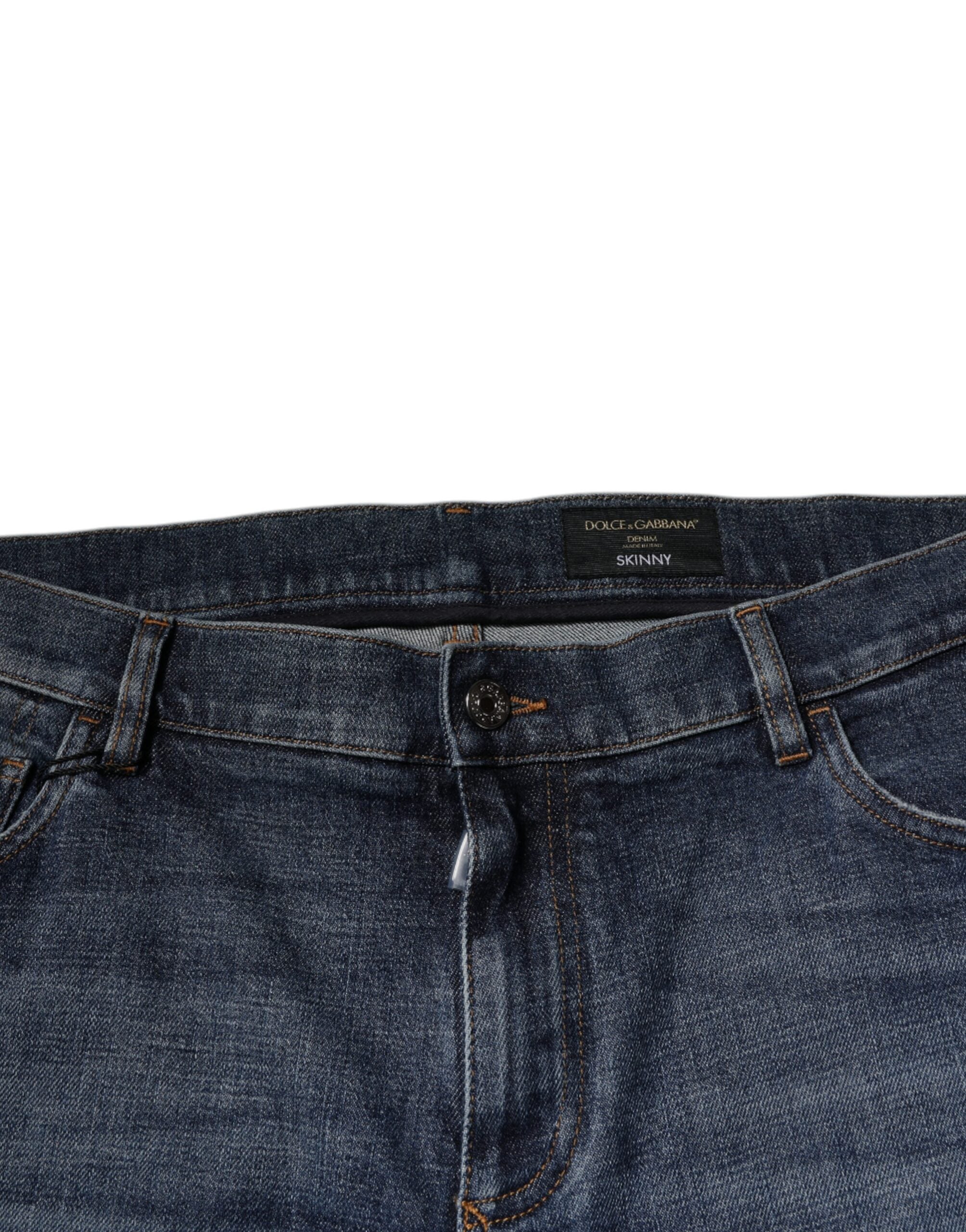 New Dolce & Gabbana Dark Blue Cotton Logo Skinny Denim Jeans