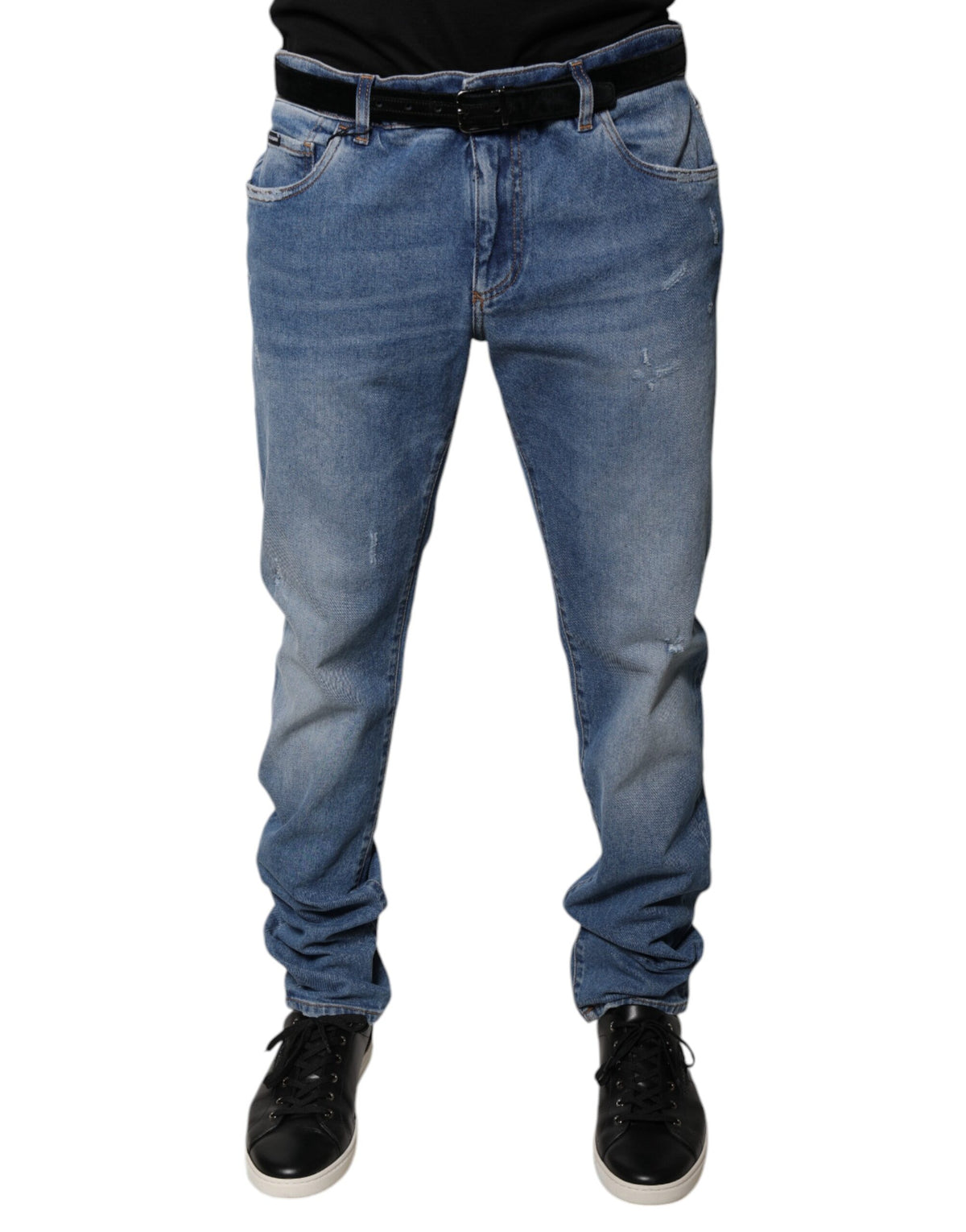 New Dolce & Gabbana Light Blue Cotton Men Skinny Denim Jeans