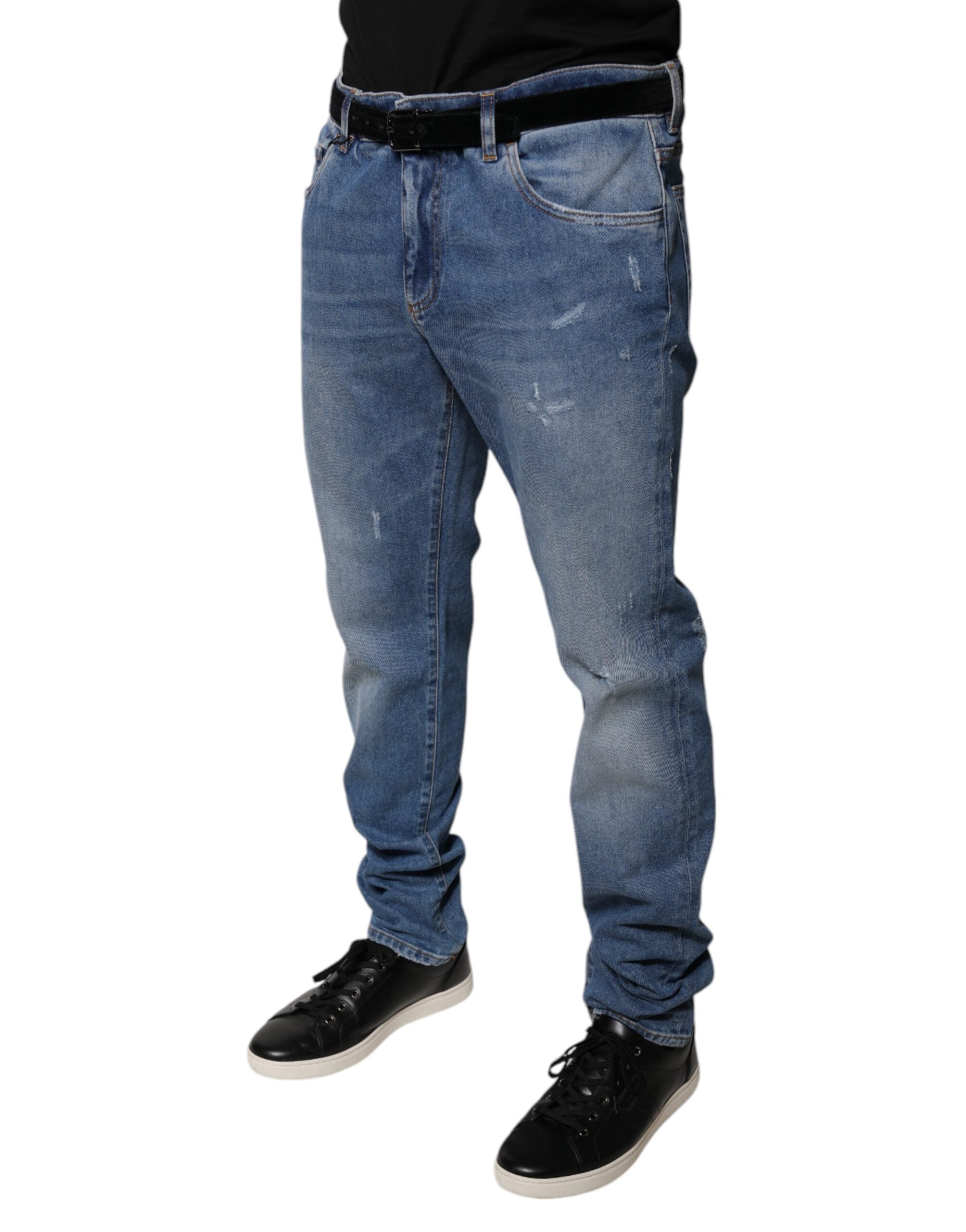 New Dolce & Gabbana Light Blue Cotton Men Skinny Denim Jeans