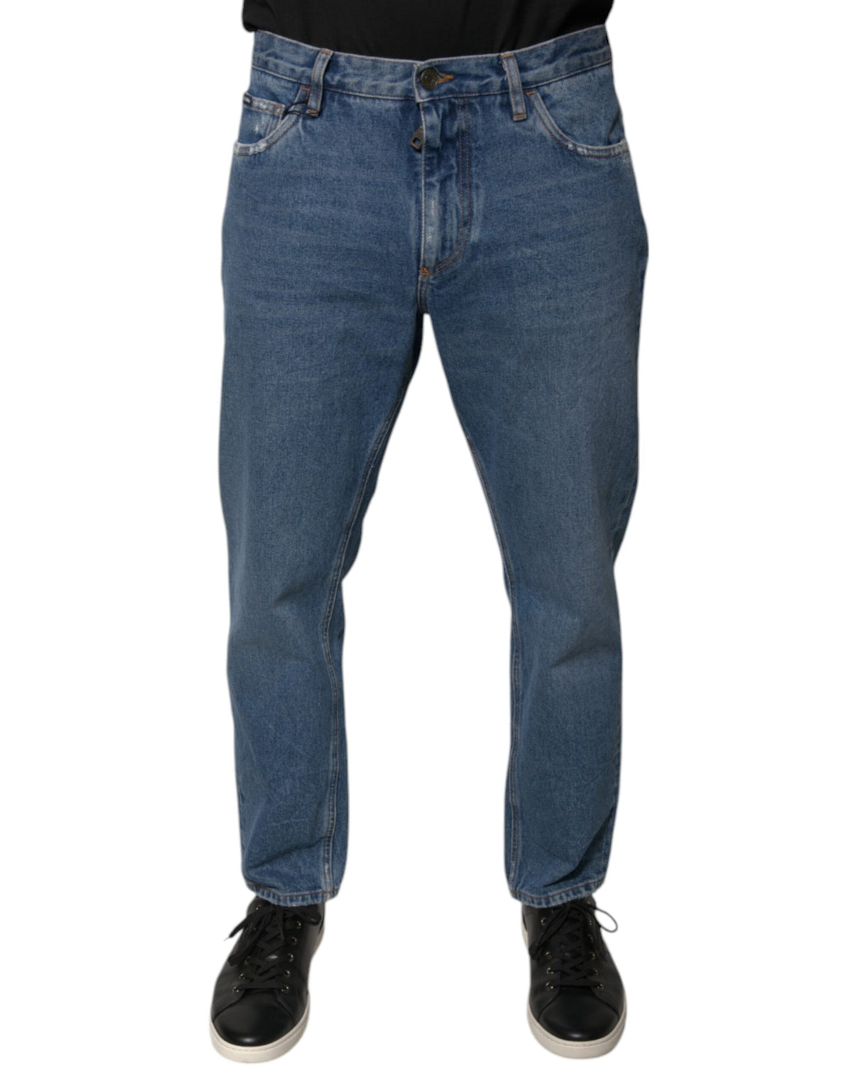 New Dolce & Gabbana Blue Cotton Logo Men Loose Denim Jeans