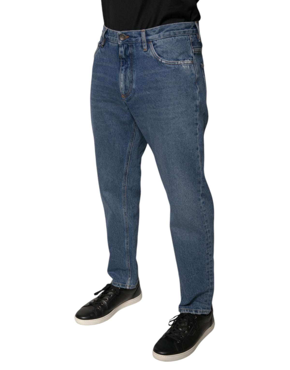 New Dolce & Gabbana Blue Cotton Logo Men Loose Denim Jeans