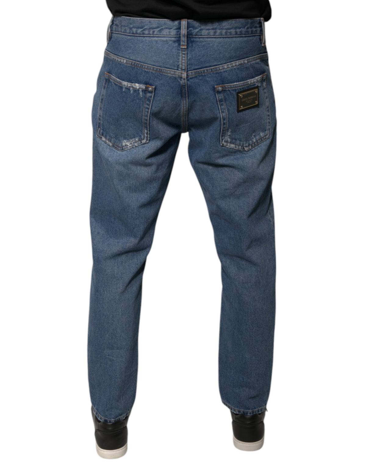 New Dolce & Gabbana Blue Cotton Logo Men Loose Denim Jeans