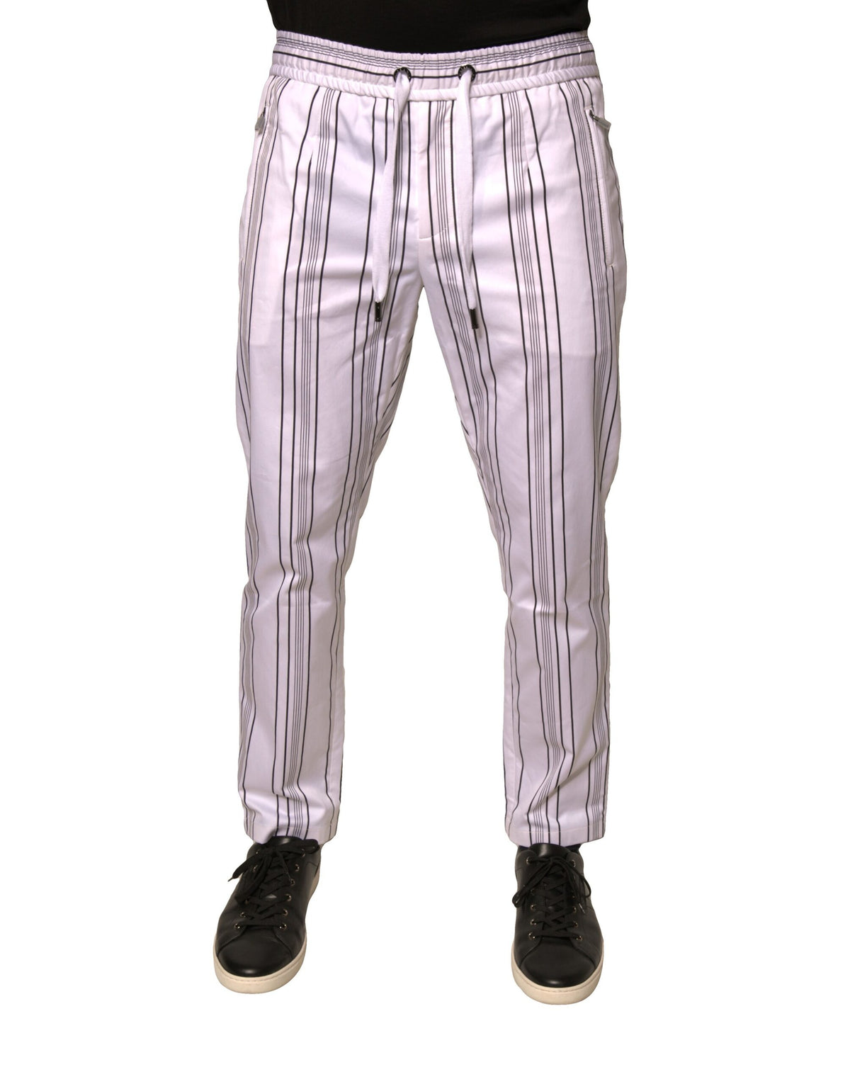 New Dolce & Gabbana White Stripe Cotton Dress Skinny Pants