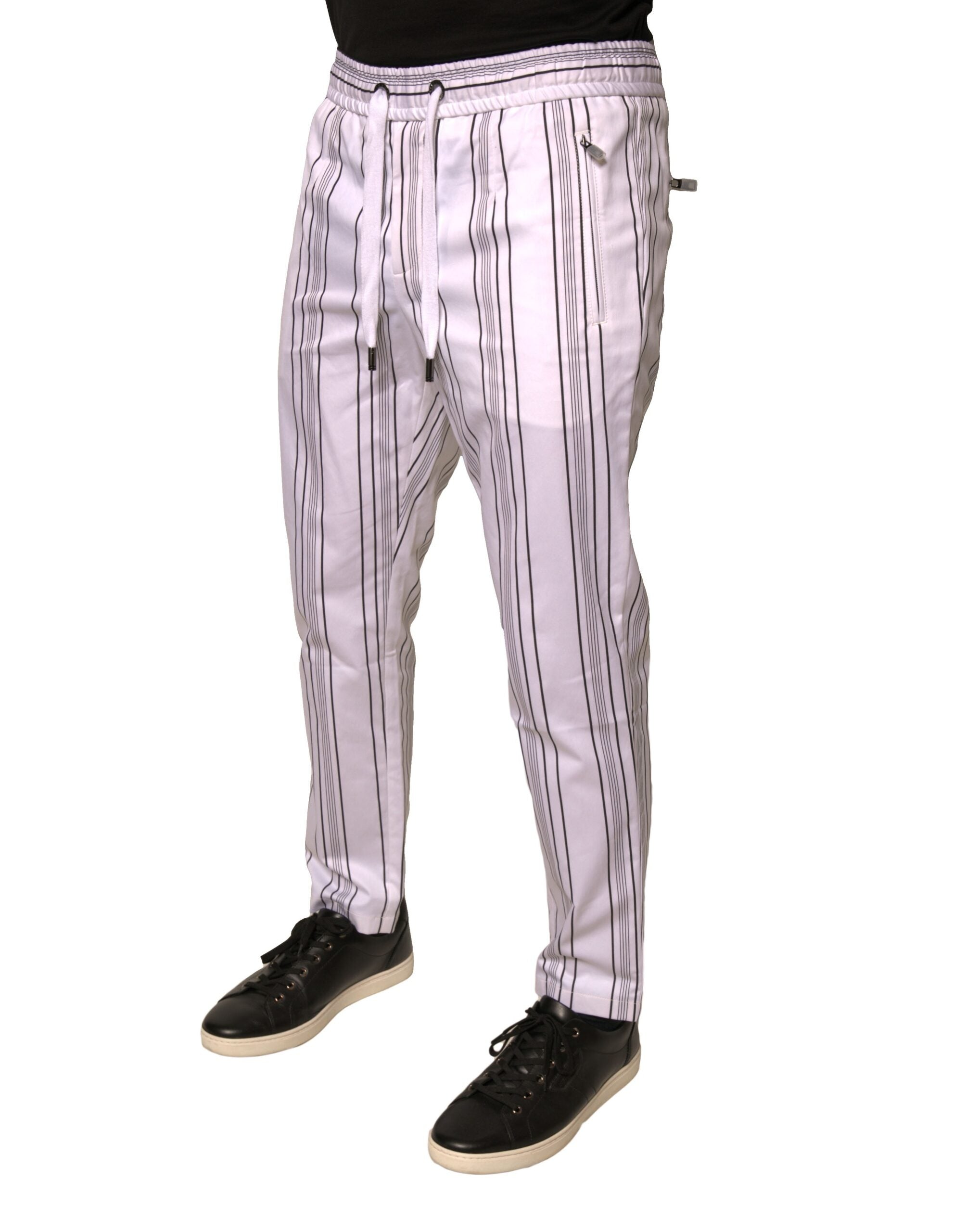 New Dolce & Gabbana White Stripe Cotton Dress Skinny Pants