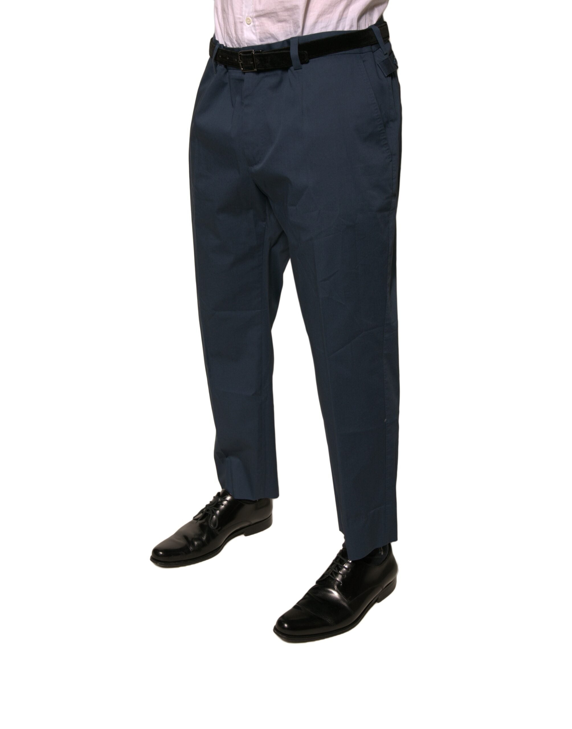 New Dolce & Gabbana Blue Cotton Men Skinny Dress Pants
