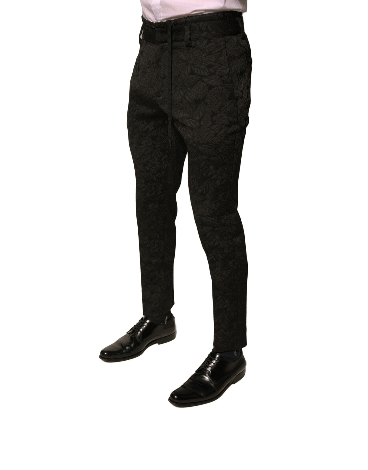 New Dolce & Gabbana Black Brocade Polyester Skinny Men Dress Pants