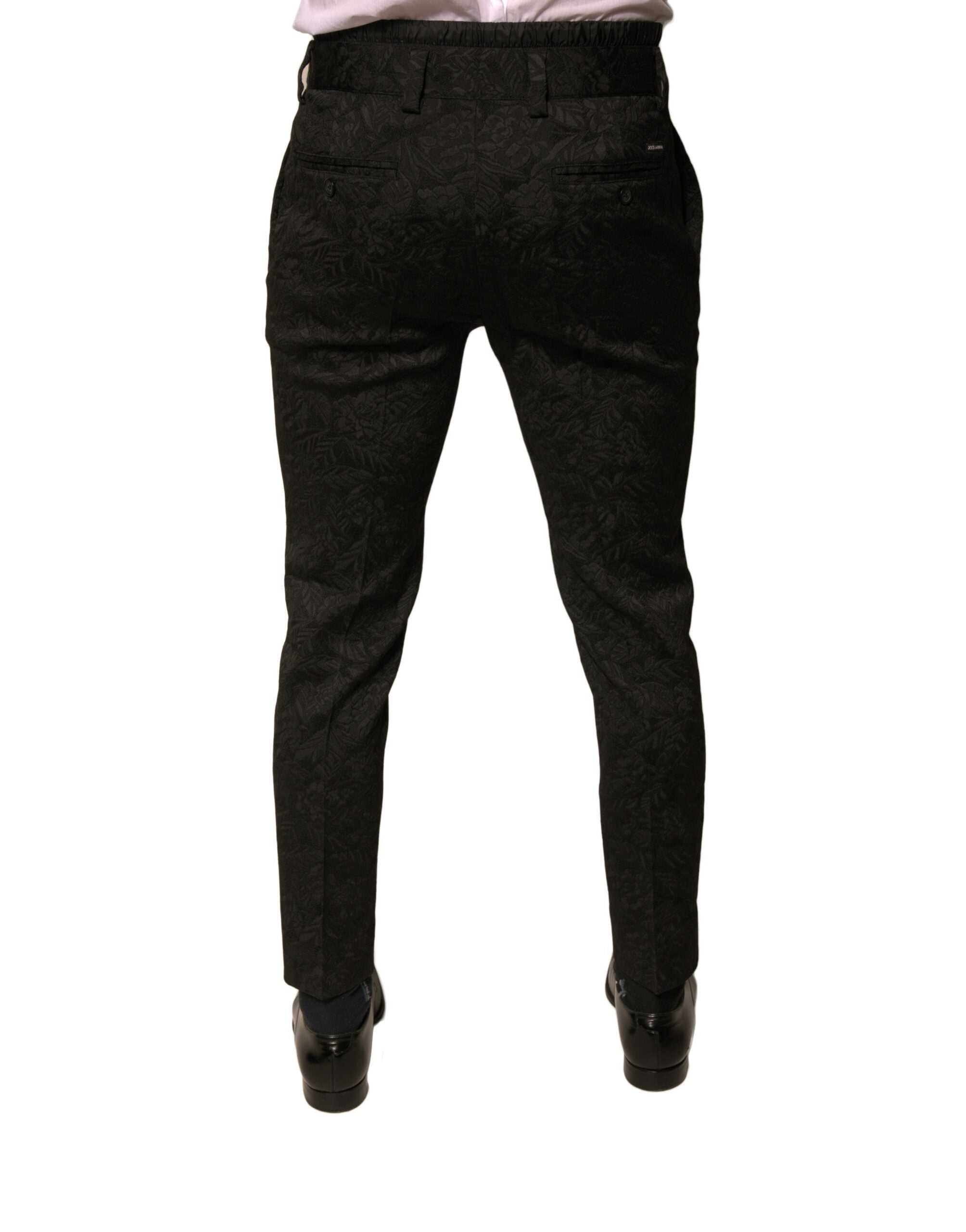 New Dolce & Gabbana Black Brocade Skinny Men Dress Pants