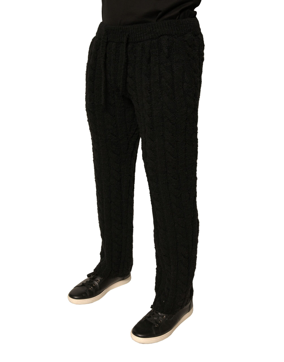 New Dolce & Gabbana Black Wool Knitted Skinny Pants
