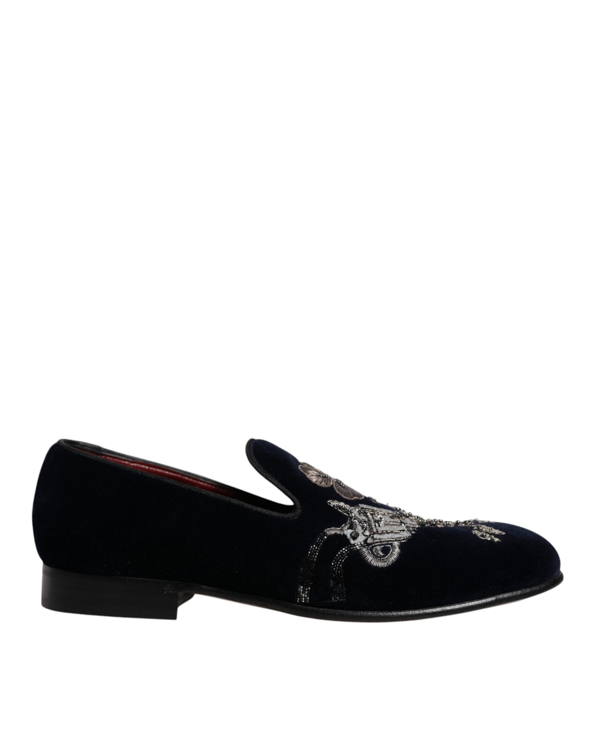 New Dolce & Gabbana Black Velvet Floral Gun Loafers Dress Shoes