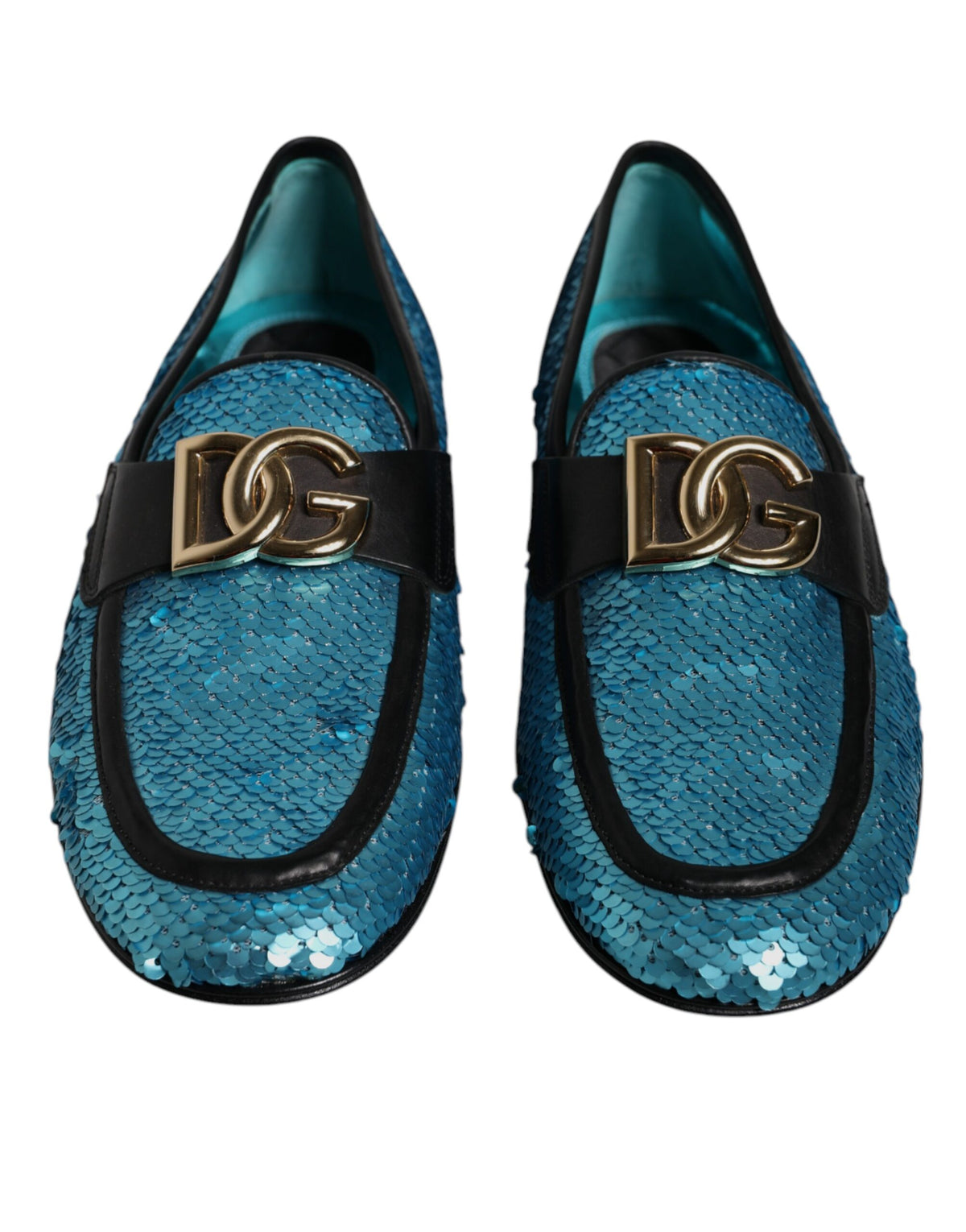 New Dolce & Gabbana Blue Sequined Loafers Formal Dress Shoes