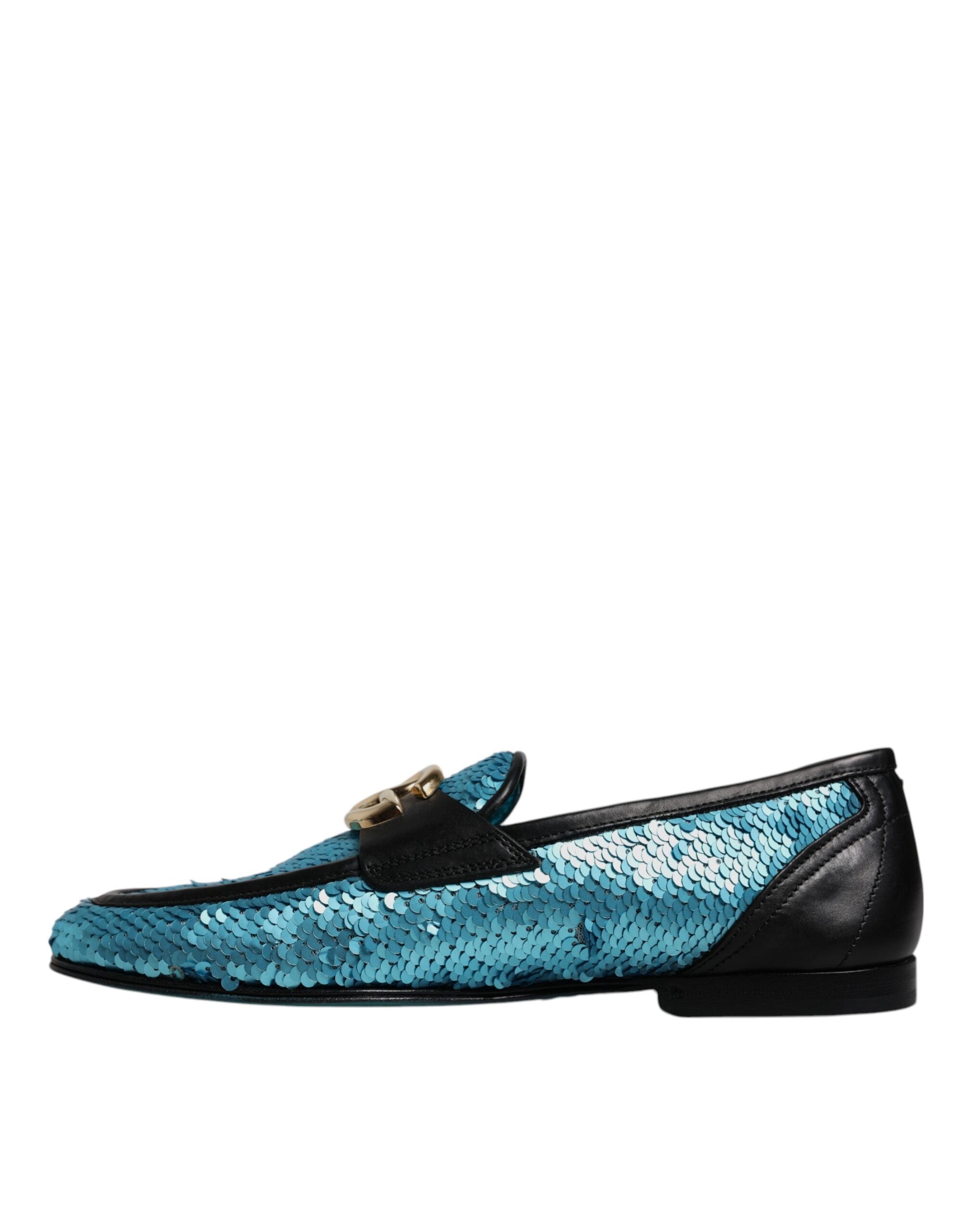 New Dolce & Gabbana Blue Sequined Loafers Formal Dress Shoes