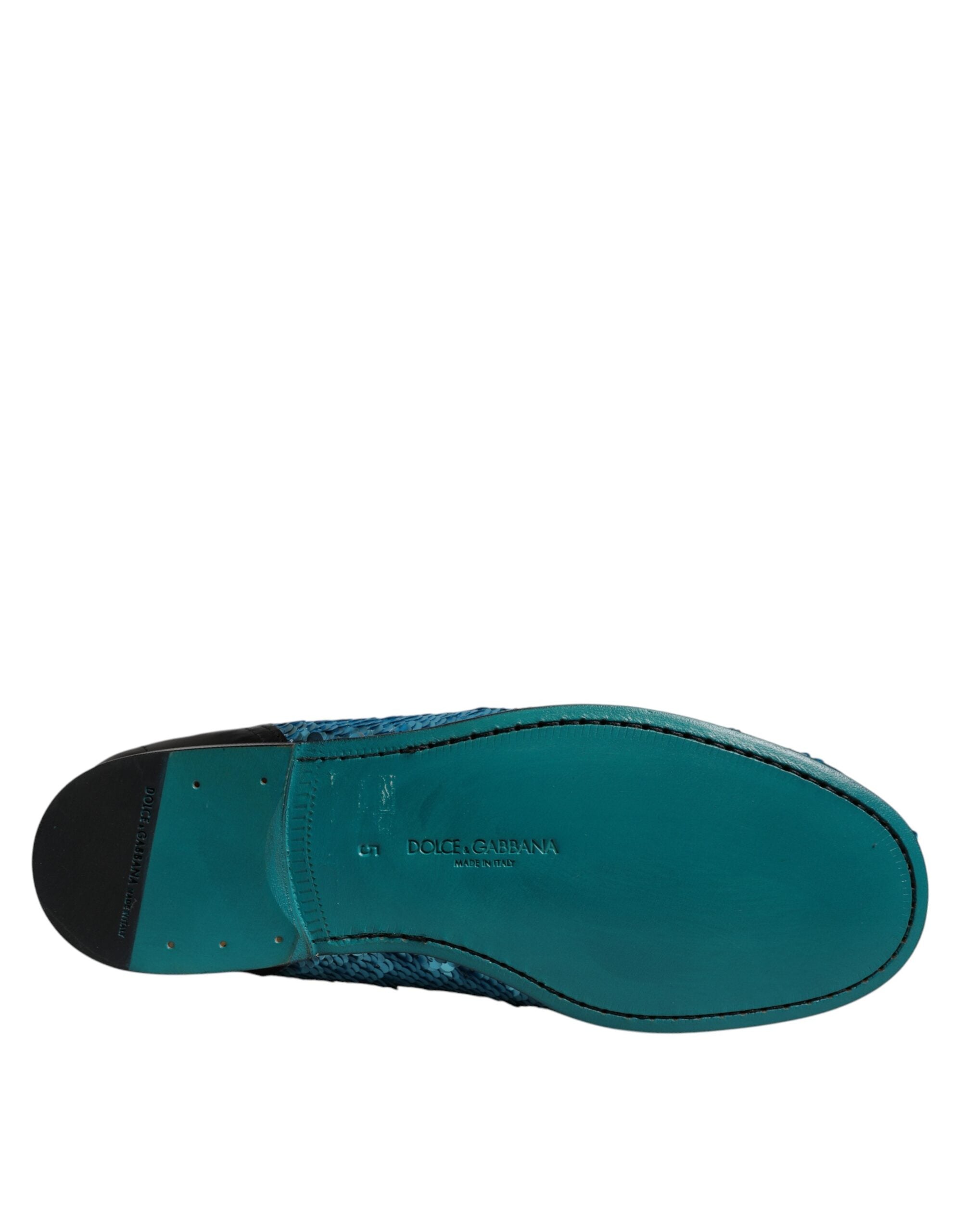 New Dolce & Gabbana Blue Sequined Loafers Formal Dress Shoes