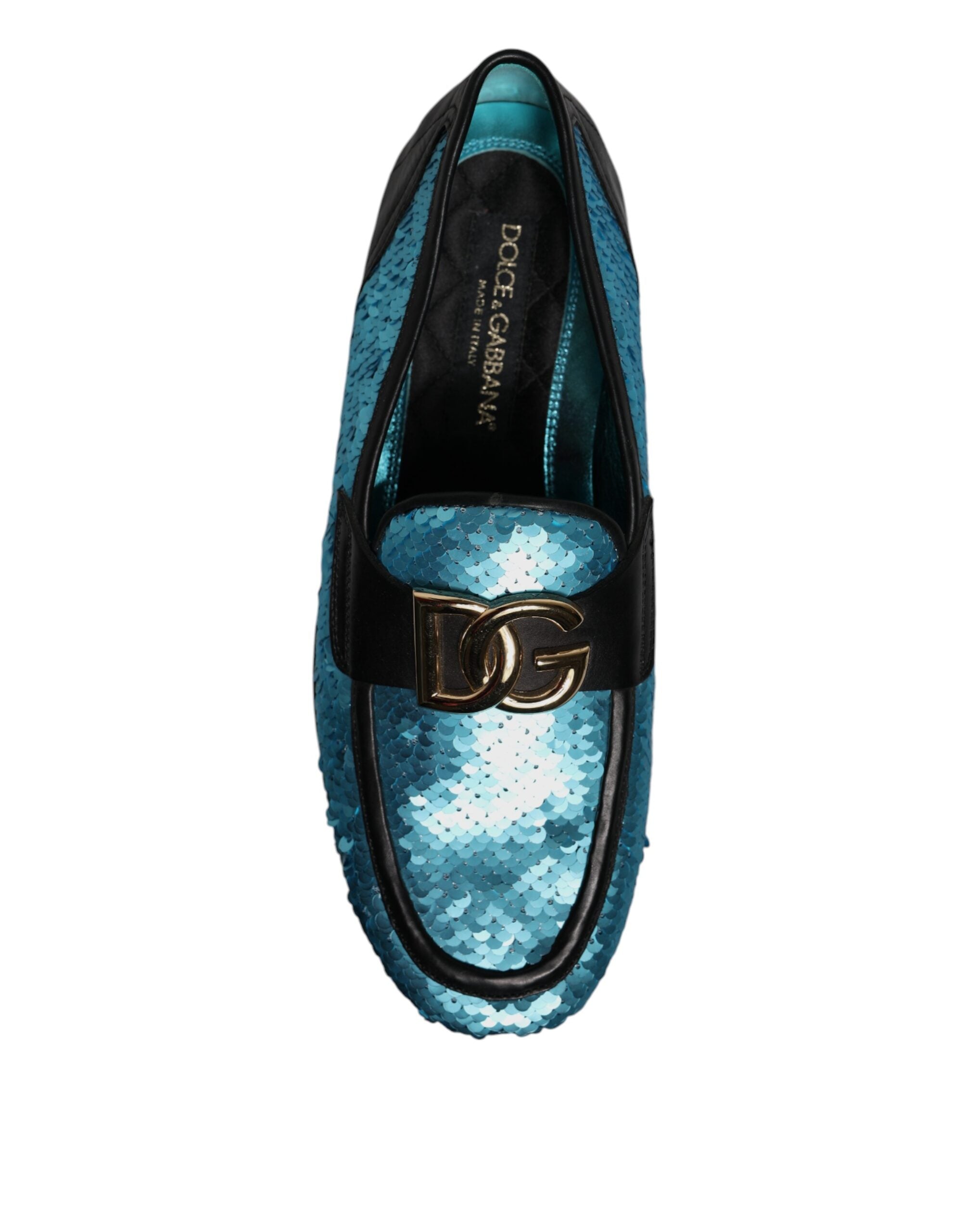 New Dolce & Gabbana Blue Sequined Loafers Formal Dress Shoes