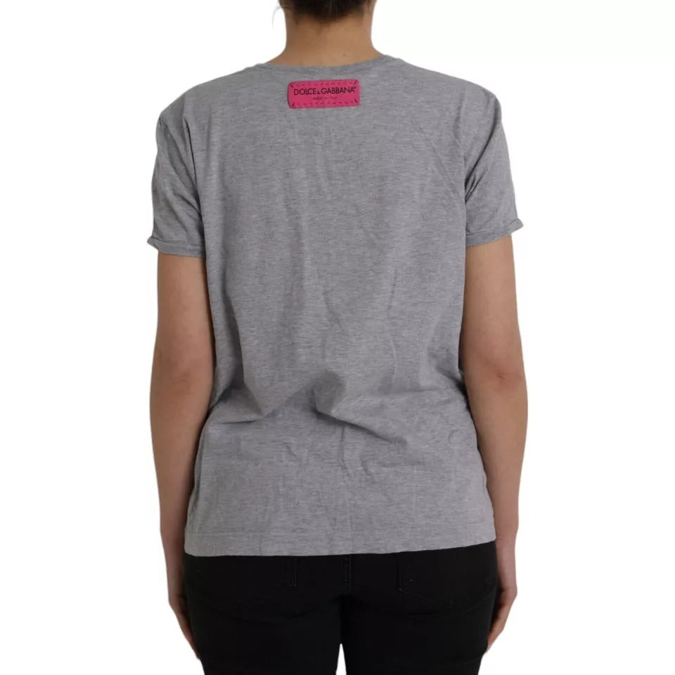 New Dolce & Gabbana Gray Cotton L'Amore E'Bellezza Top T-shirt