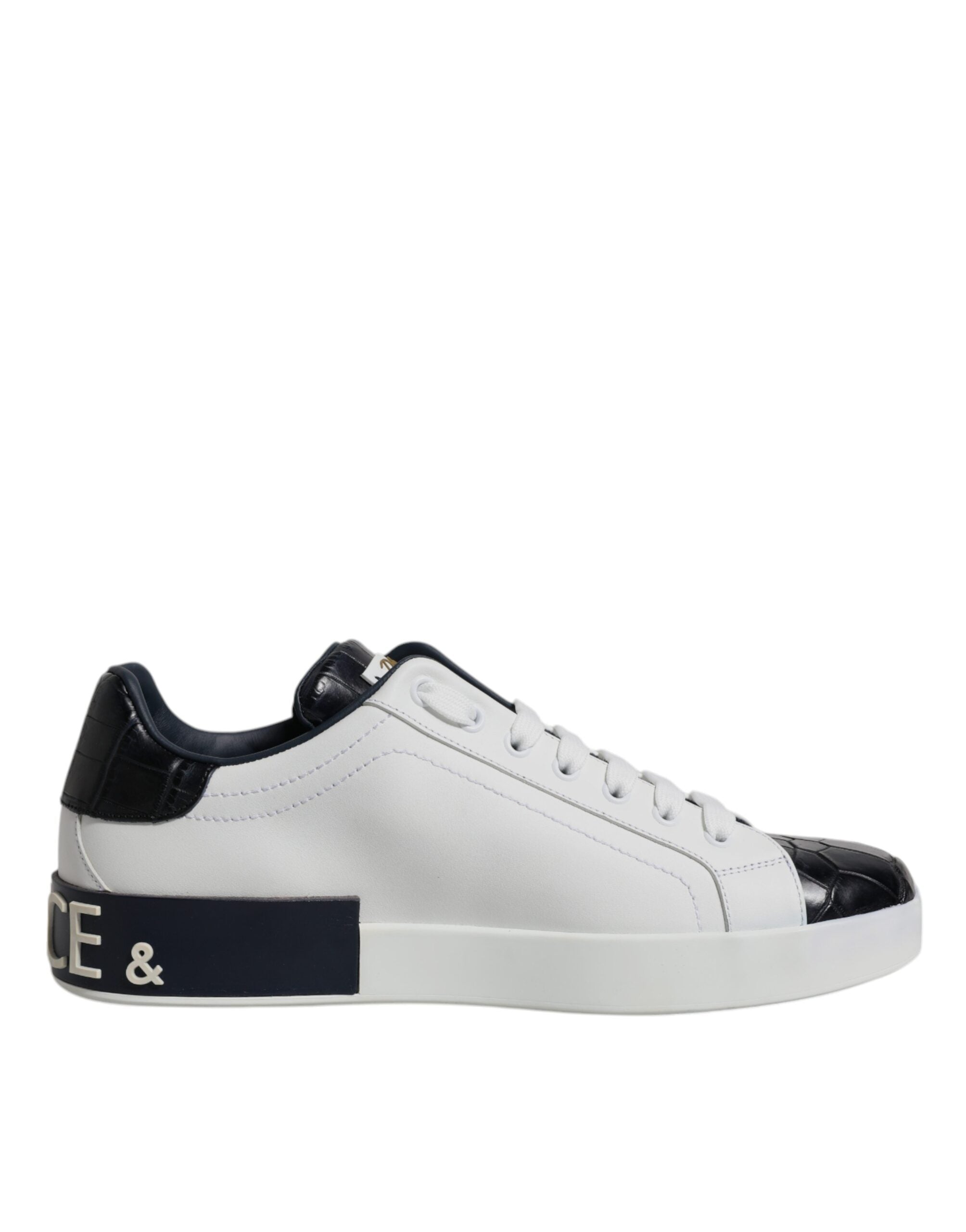 New Dolce & Gabbana White Black Leather Portofino Sneakers Shoes