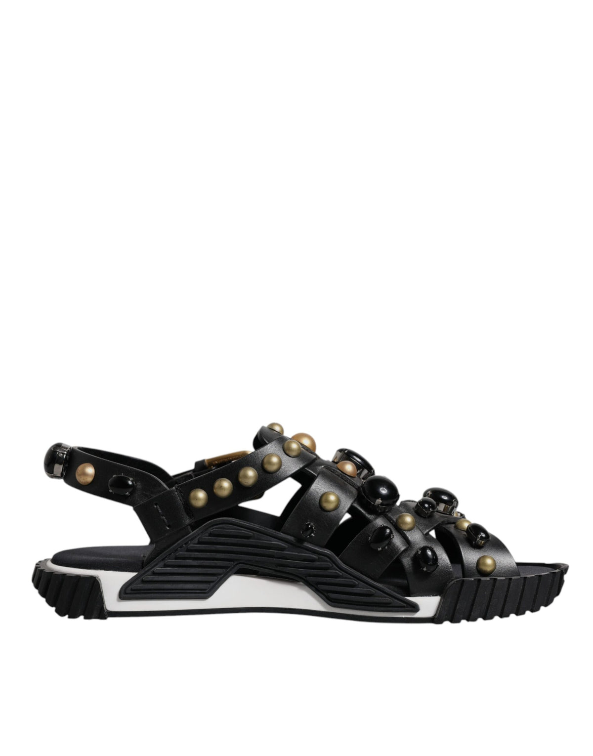 New Dolce & Gabbana Black Leather Studded Slides Sandals Shoes