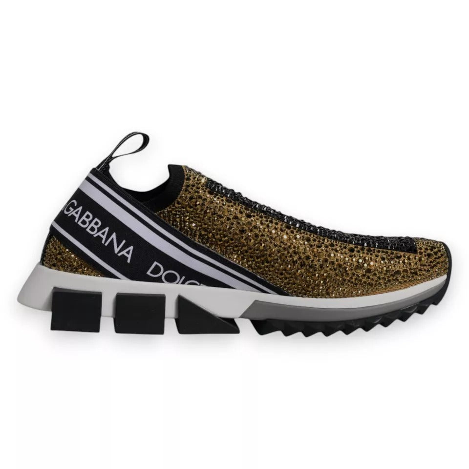 New Dolce & Gabbana Gold Rhinestones Sorrento Sneakers Shoes