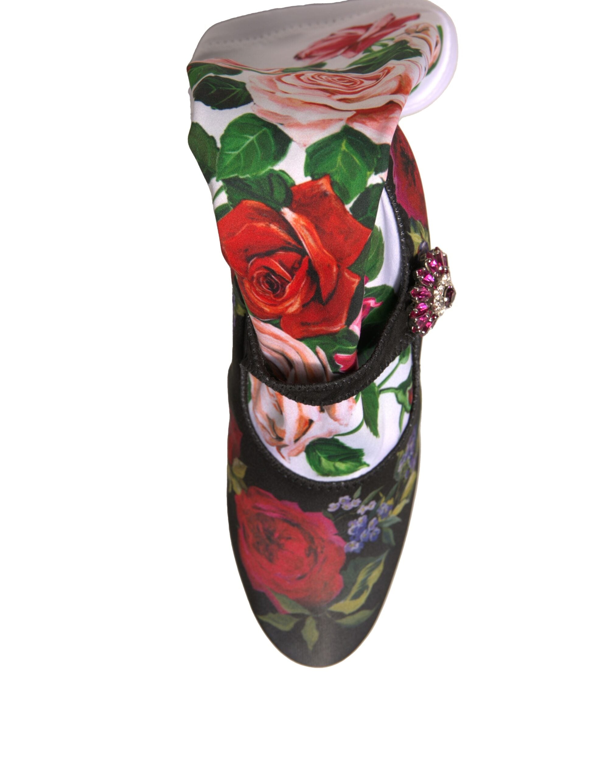 New Dolce & Gabbana Black Floral Socks Crystal Boots Jersey Shoes