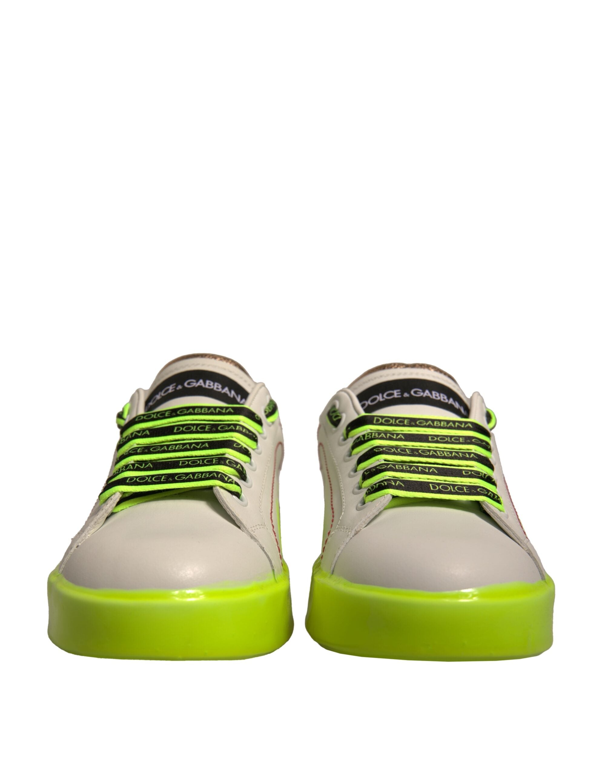 New Dolce & Gabbana White Yellow Portofino Leather Sneakers Shoes