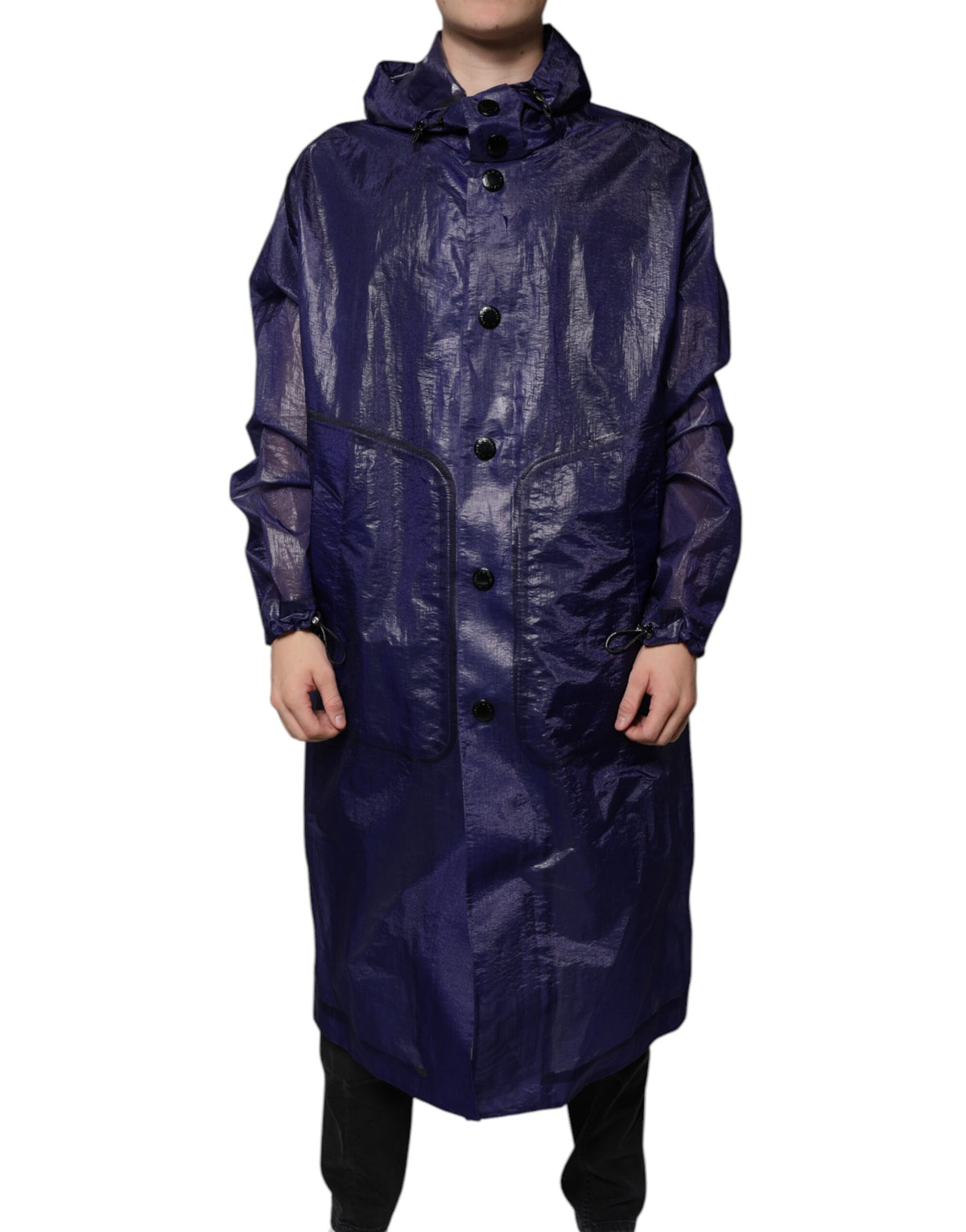 New Dolce & Gabbana Dark Blue Cotton Hooded Men Raincoat Jacket