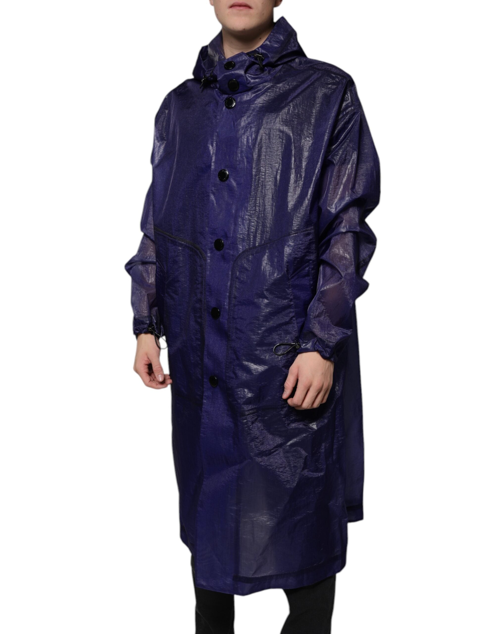 New Dolce & Gabbana Dark Blue Cotton Hooded Men Raincoat Jacket