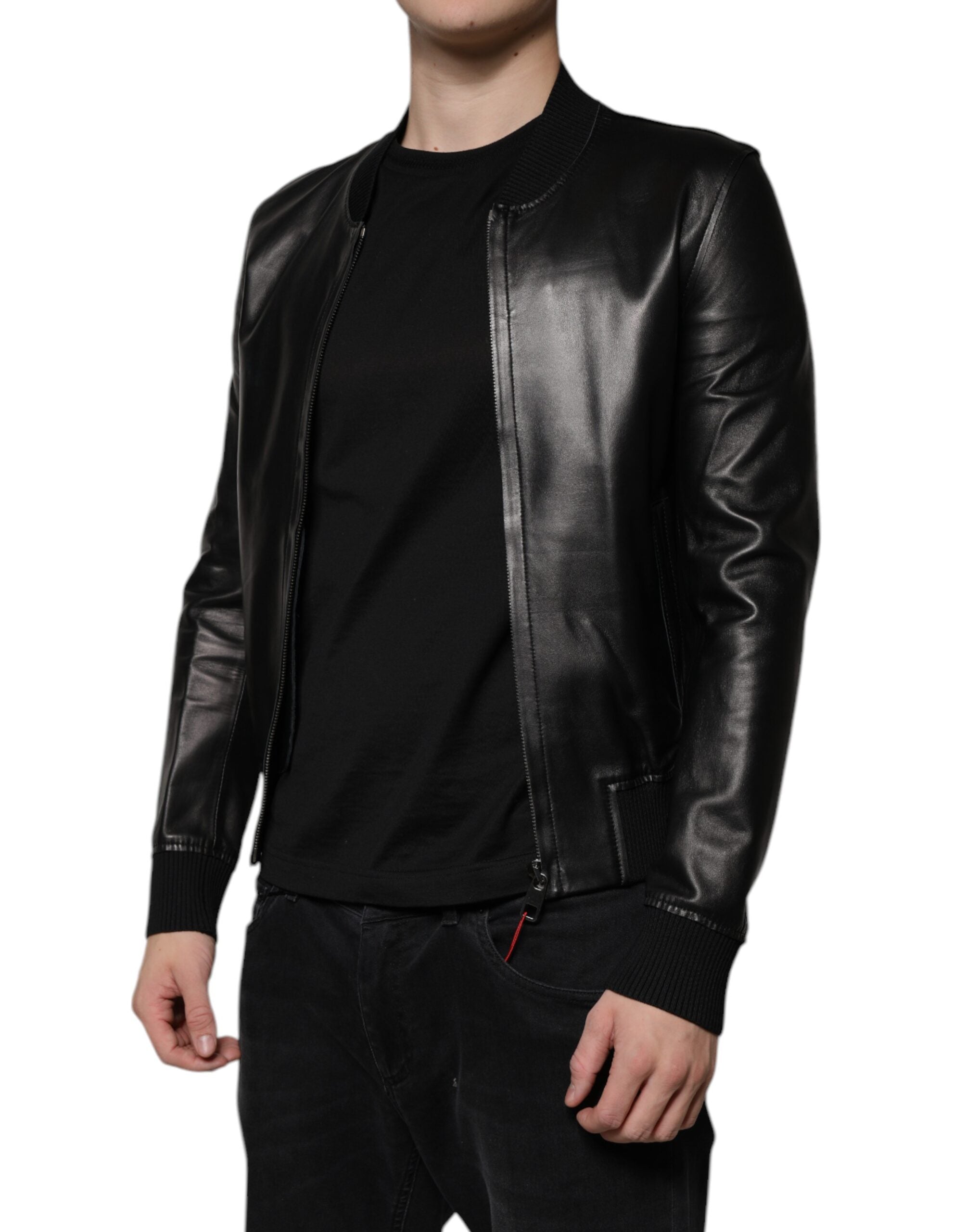 Dolce & Gabbana Black Lambskin Full Zip Biker Blouson Jacket
