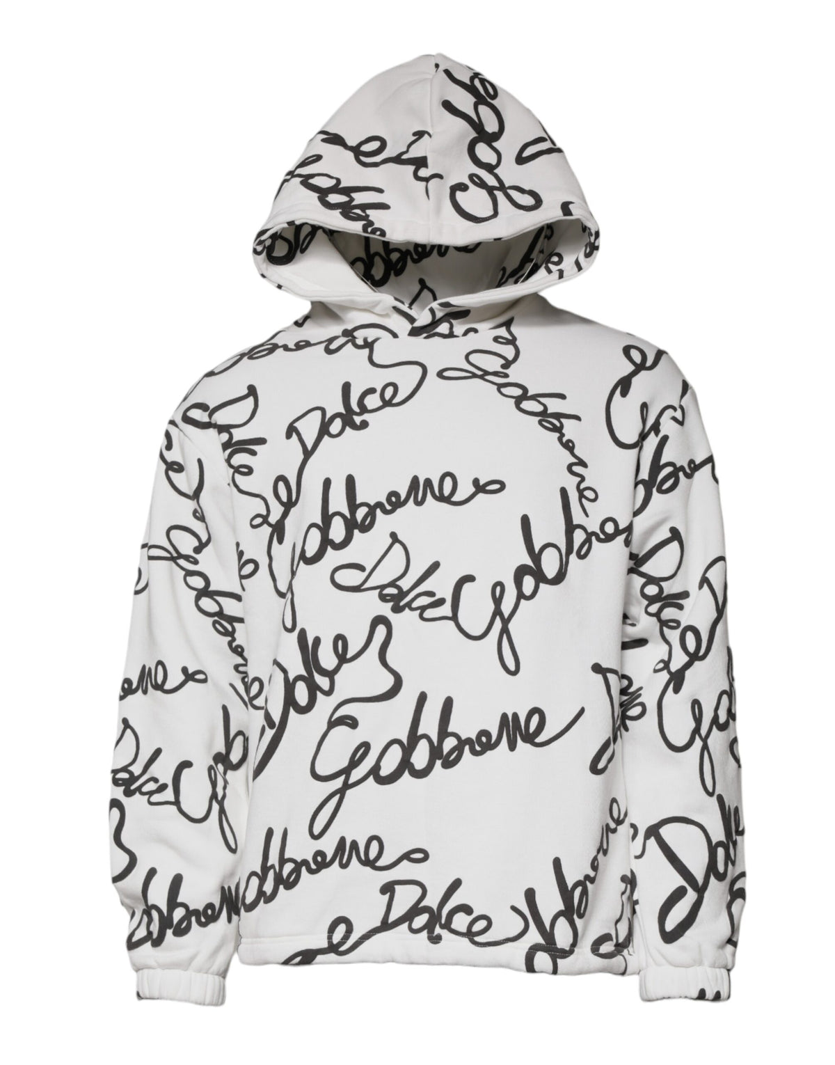 New Dolce & Gabbana White Logo Cotton Hooded Sweatshirt Sweater