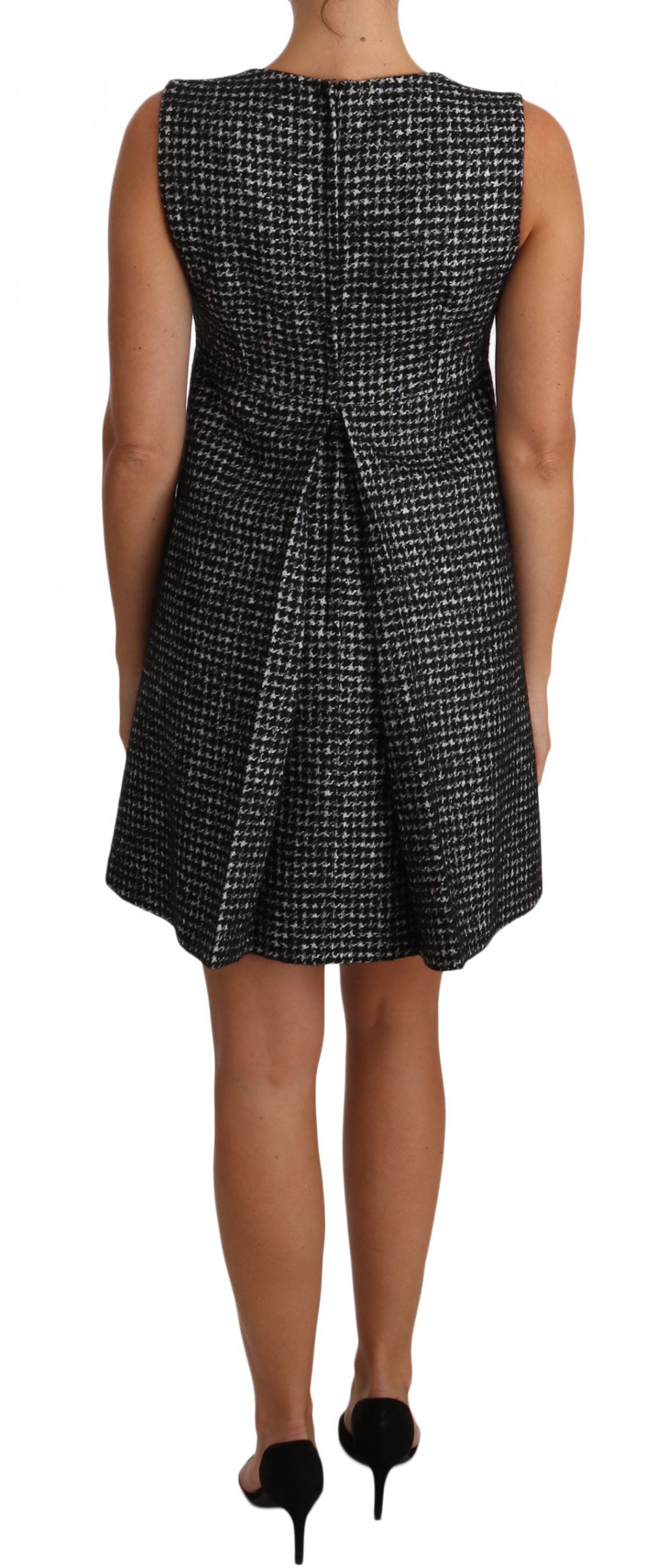 Dolce & Gabbana Gray Houndstooth Floral Appliqué Shift Mini Dress - PreLoved & Luxe