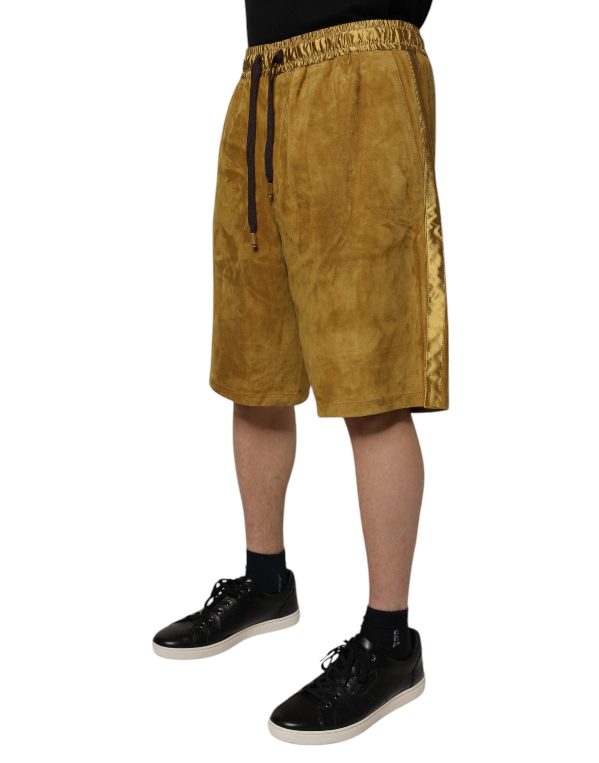 New Dolce & Gabbana Brown Lambskin Suede Men Bermuda Shorts