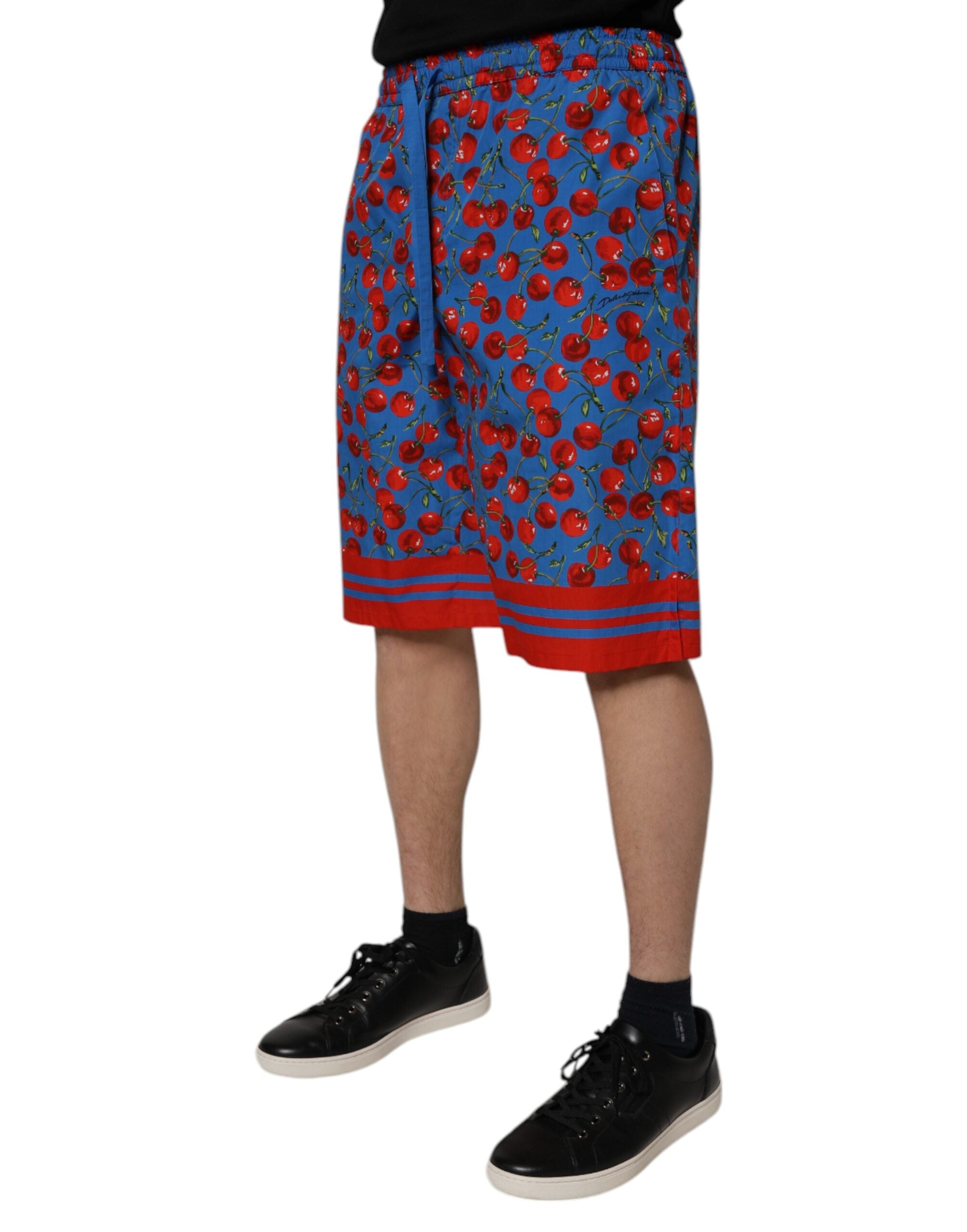 New Dolce & Gabbana Blue Cherry Print Cotton Men Bermuda Shorts