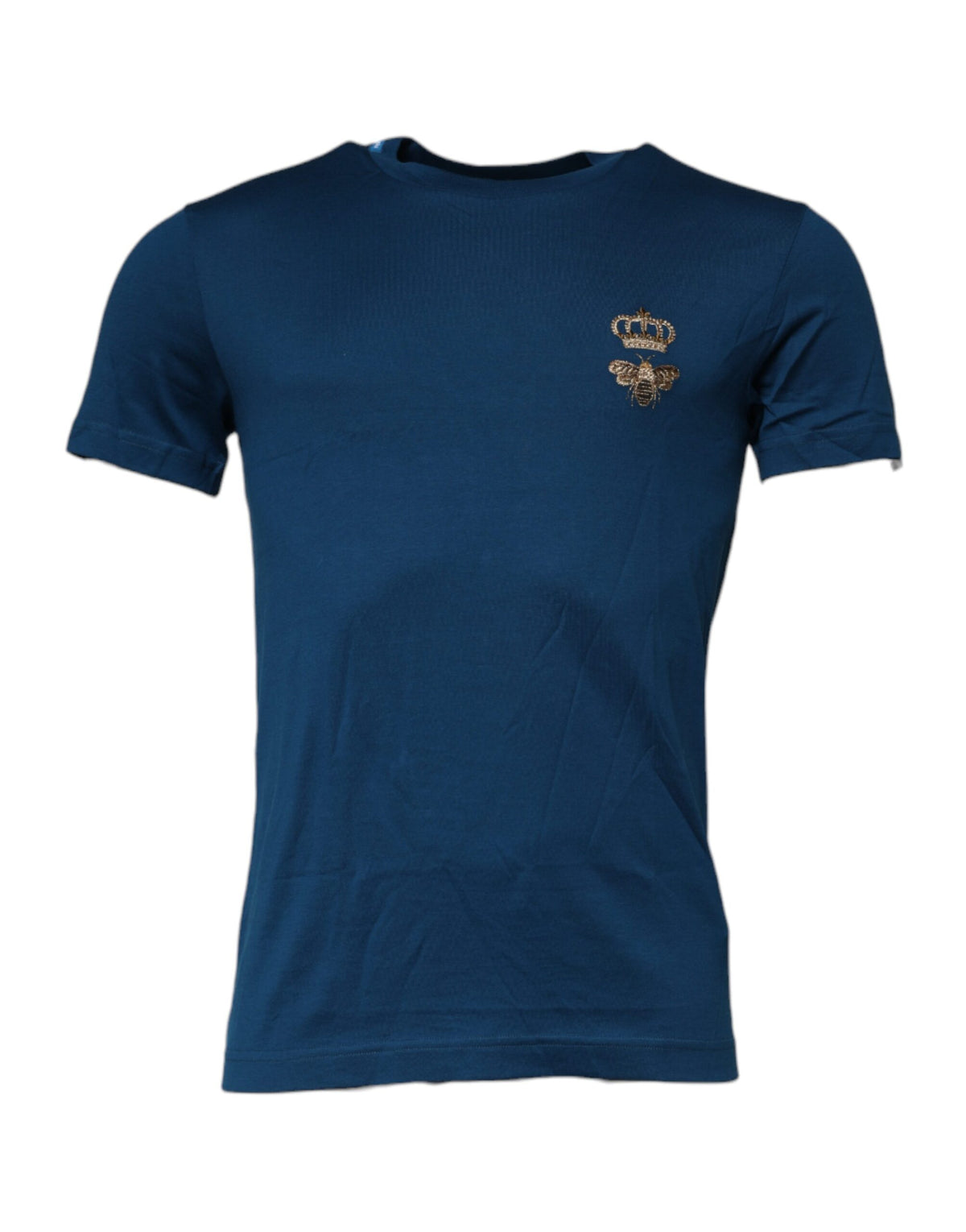 New Dolce & Gabbana Blue Crown Bee Cotton Men Crew Neck T-shirt