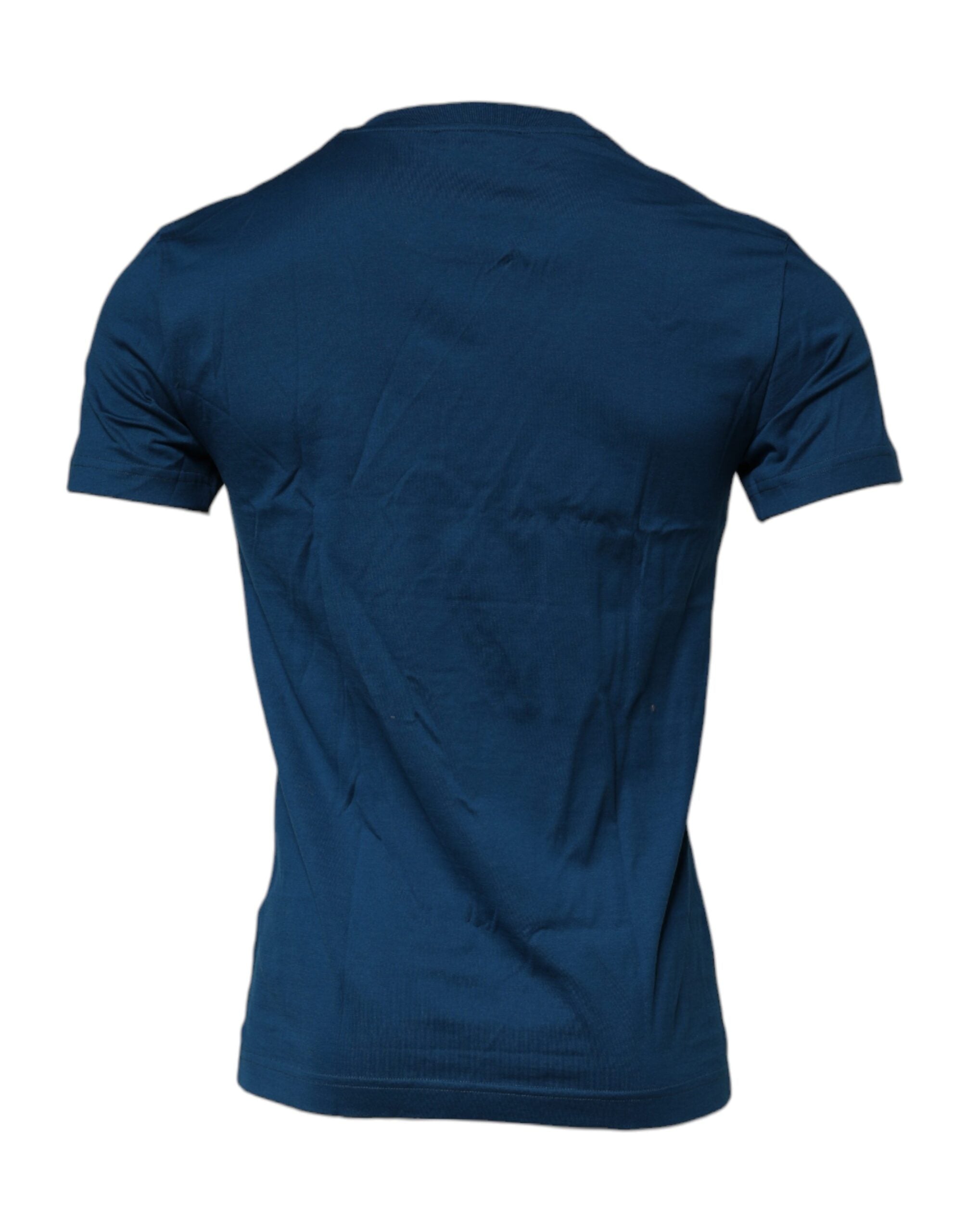 New Dolce & Gabbana Blue Crown Bee Cotton Men Crew Neck T-shirt