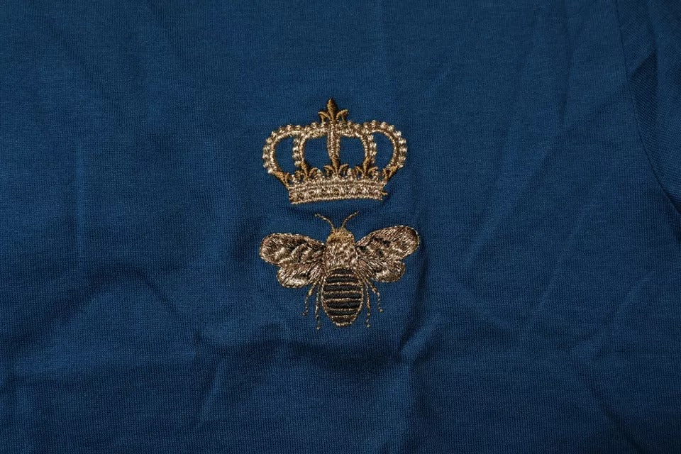 New Dolce & Gabbana Blue Crown Bee Cotton Men Crew Neck T-shirt