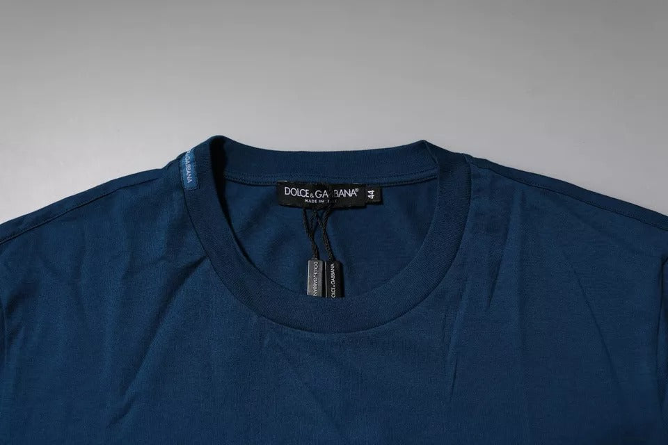 New Dolce & Gabbana Blue Crown Bee Cotton Men Crew Neck T-shirt
