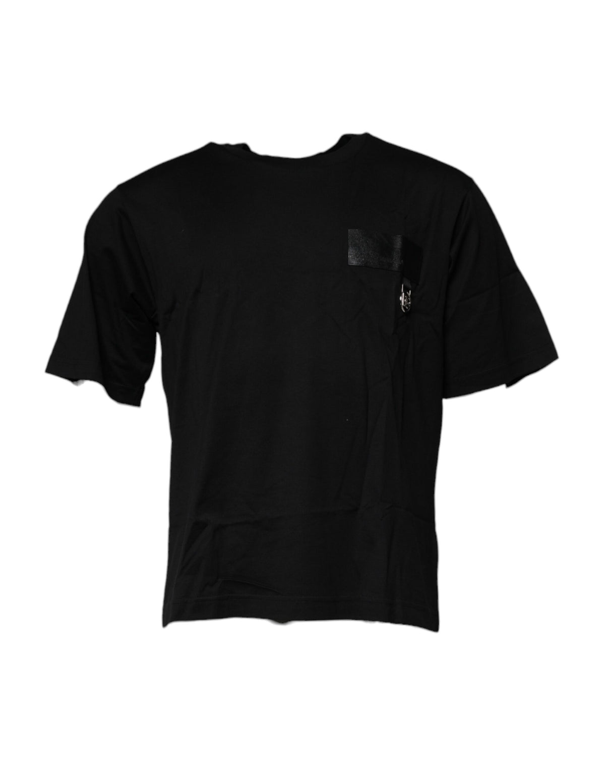 New Dolce & Gabbana Black Logo Patch Cotton Crew Neck T-shirt