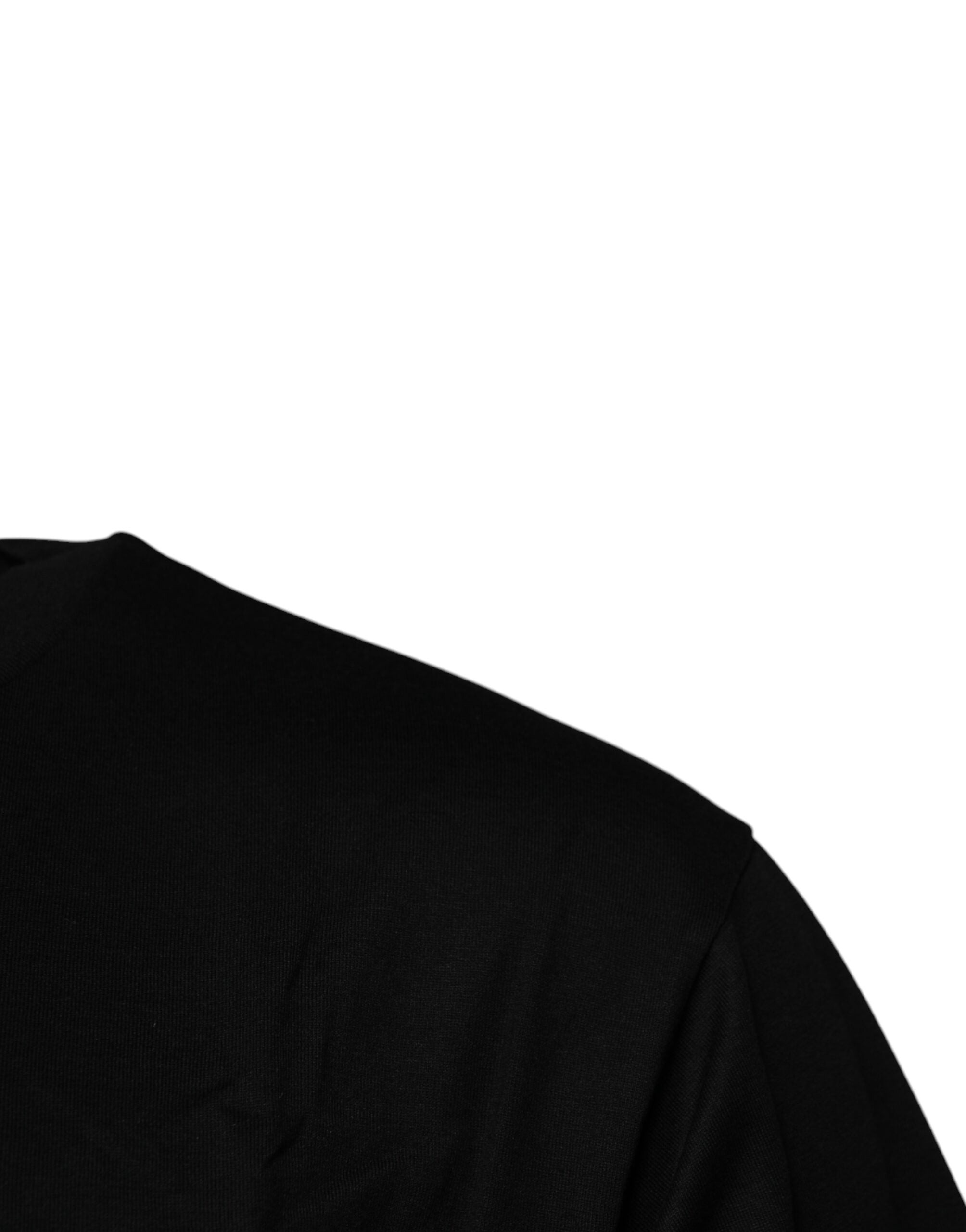 New Dolce & Gabbana Black Logo Patch Cotton Crew Neck T-shirt