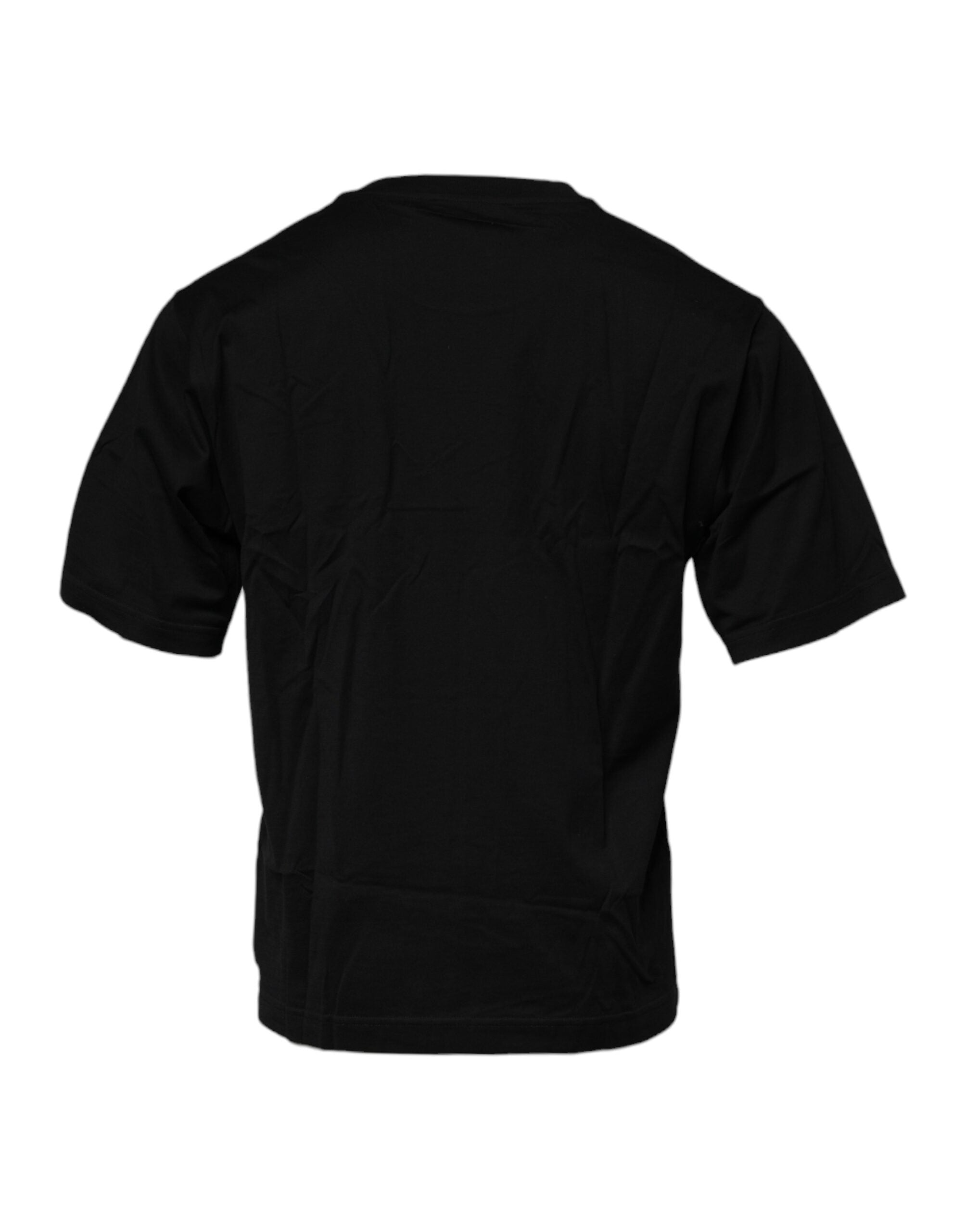 New Dolce & Gabbana Black Logo Patch Cotton Crew Neck T-shirt