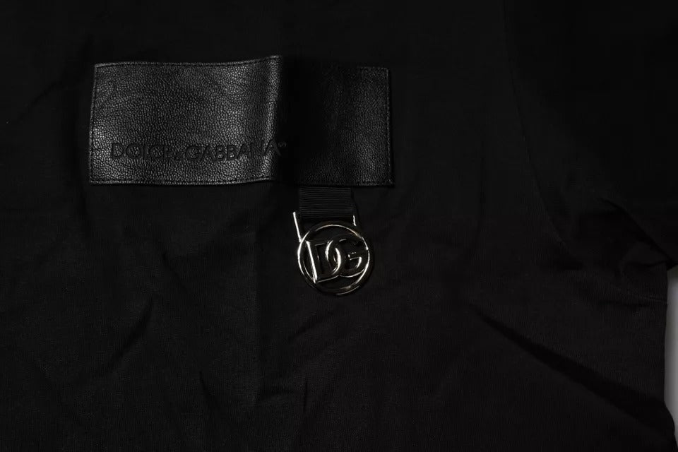 New Dolce & Gabbana Black Logo Patch Cotton Crew Neck T-shirt