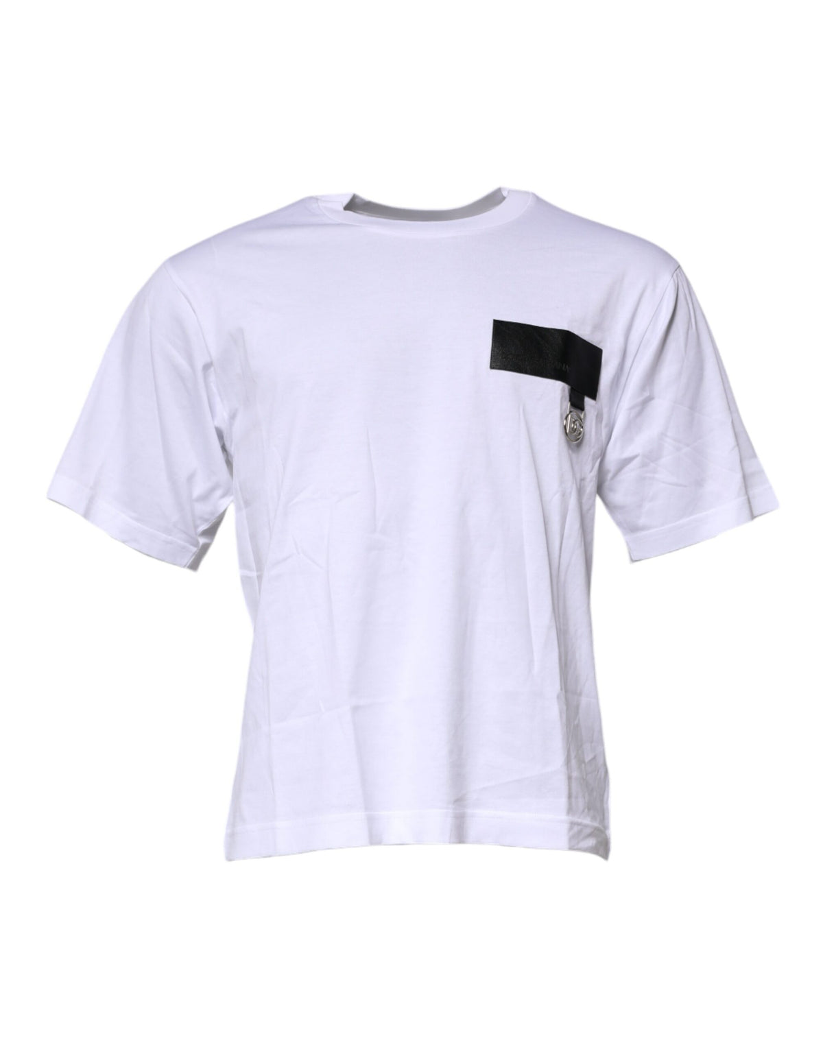 New Dolce & Gabbana White Logo Patch Cotton Crew Neck T-shirt