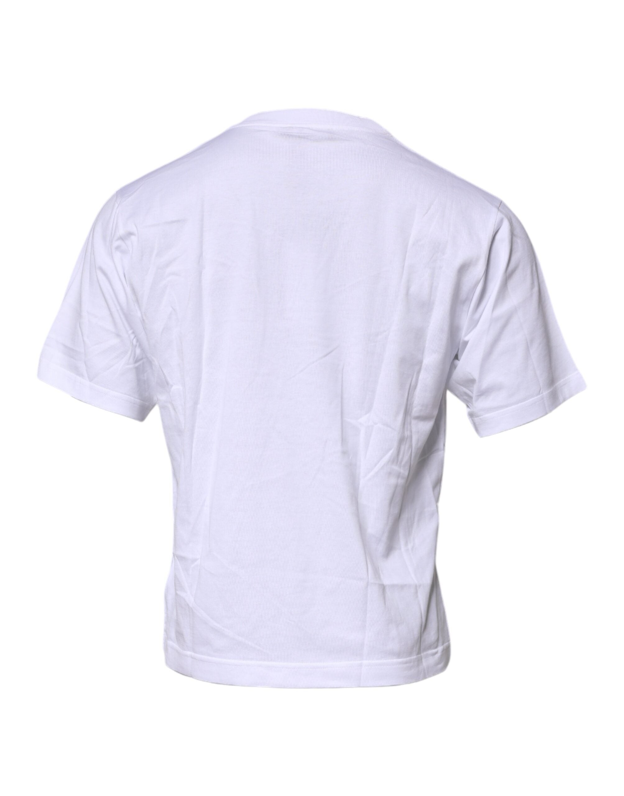 New Dolce & Gabbana White Logo Patch Cotton Crew Neck T-shirt