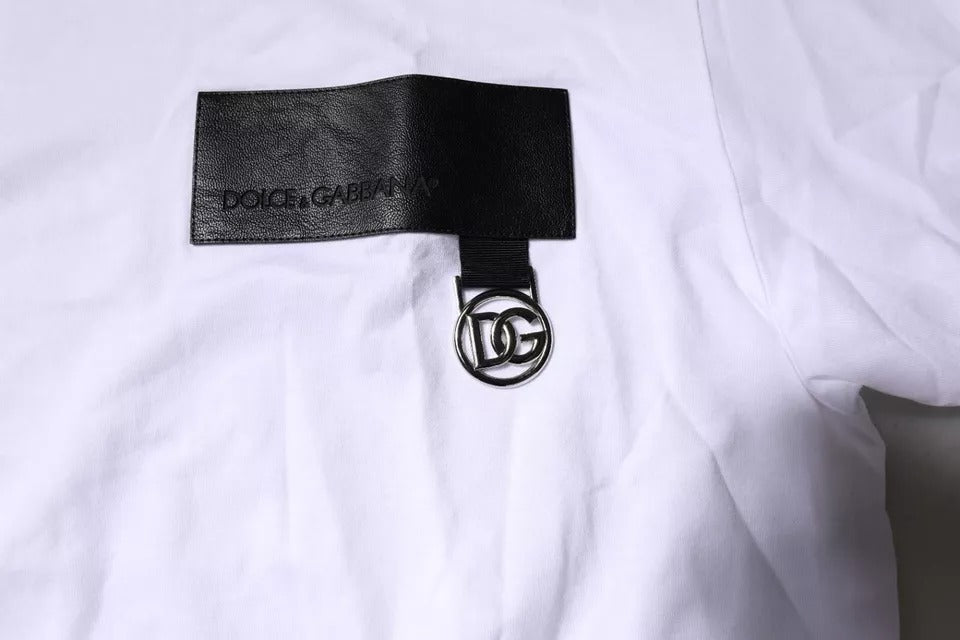 New Dolce & Gabbana White Logo Patch Cotton Crew Neck T-shirt