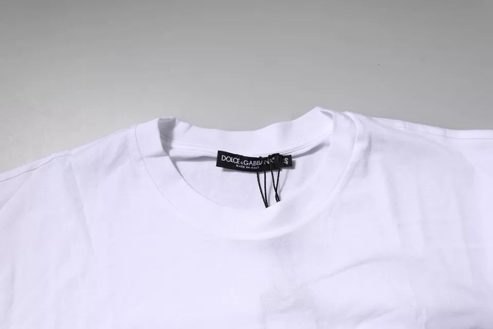 New Dolce & Gabbana White Logo Patch Cotton Crew Neck T-shirt