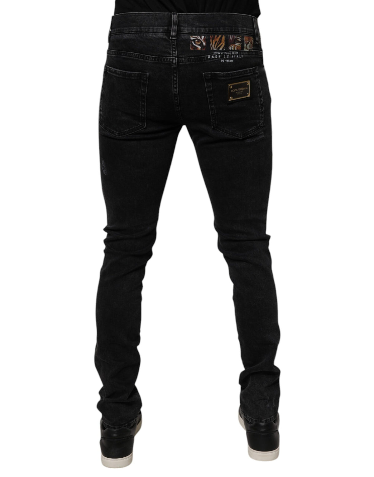 New Dolce & Gabbana Black Tattered Cotton Skinny Men Denim Jeans