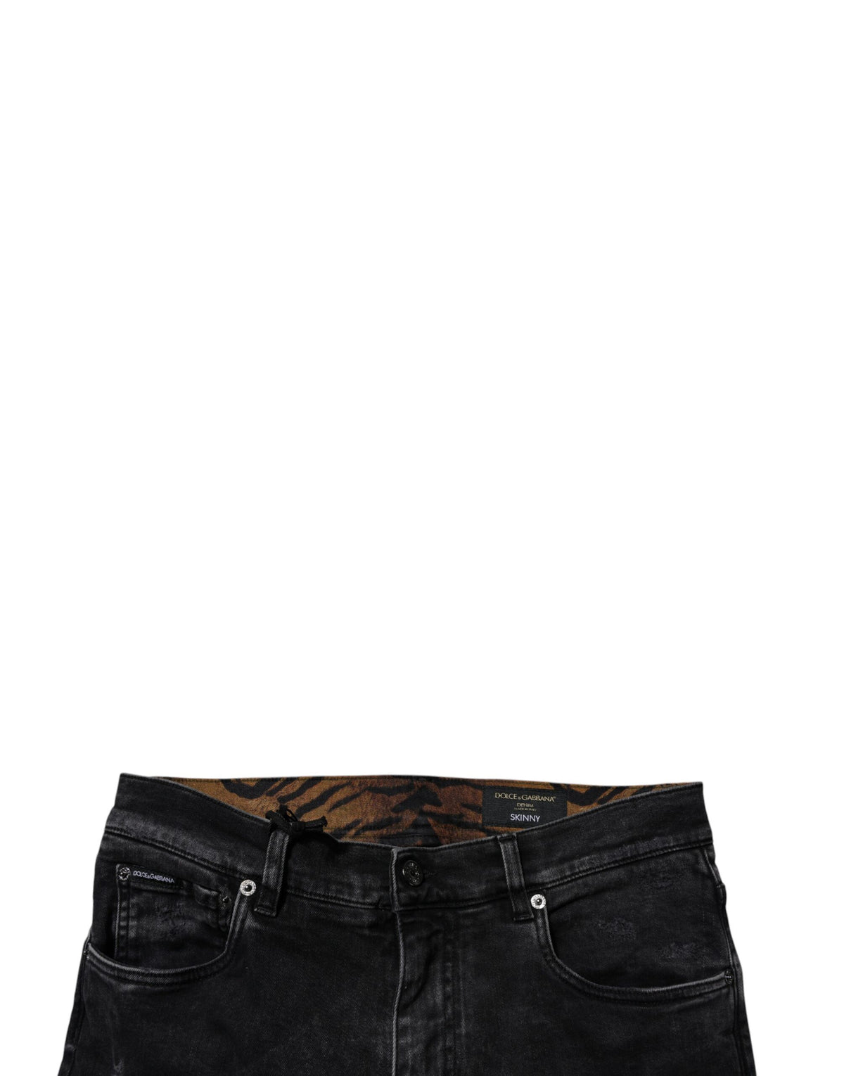 New Dolce & Gabbana Black Tattered Cotton Skinny Men Denim Jeans