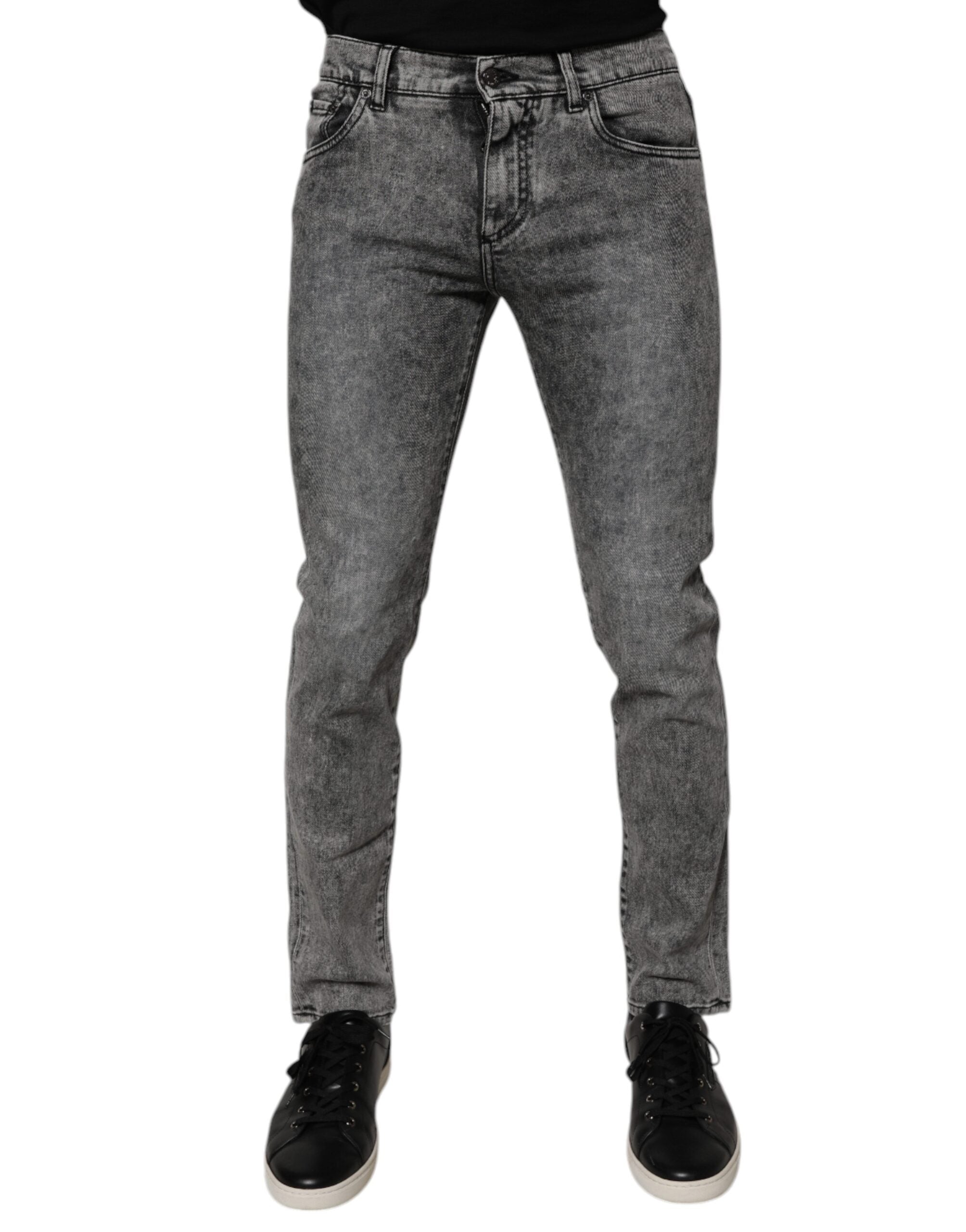 New Dolce & Gabbana Dark Gray Washed Cotton Slim Fit Denim Jeans