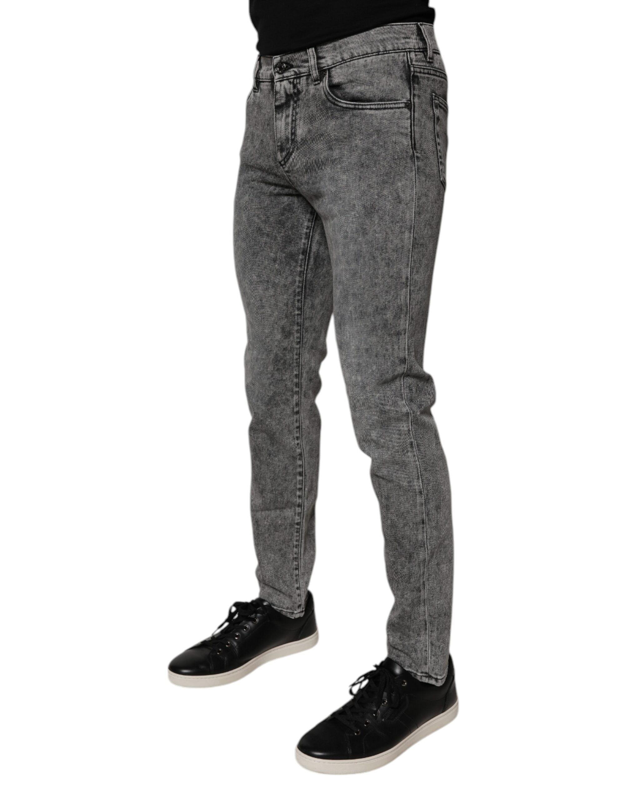 New Dolce & Gabbana Dark Gray Washed Cotton Slim Fit Denim Jeans