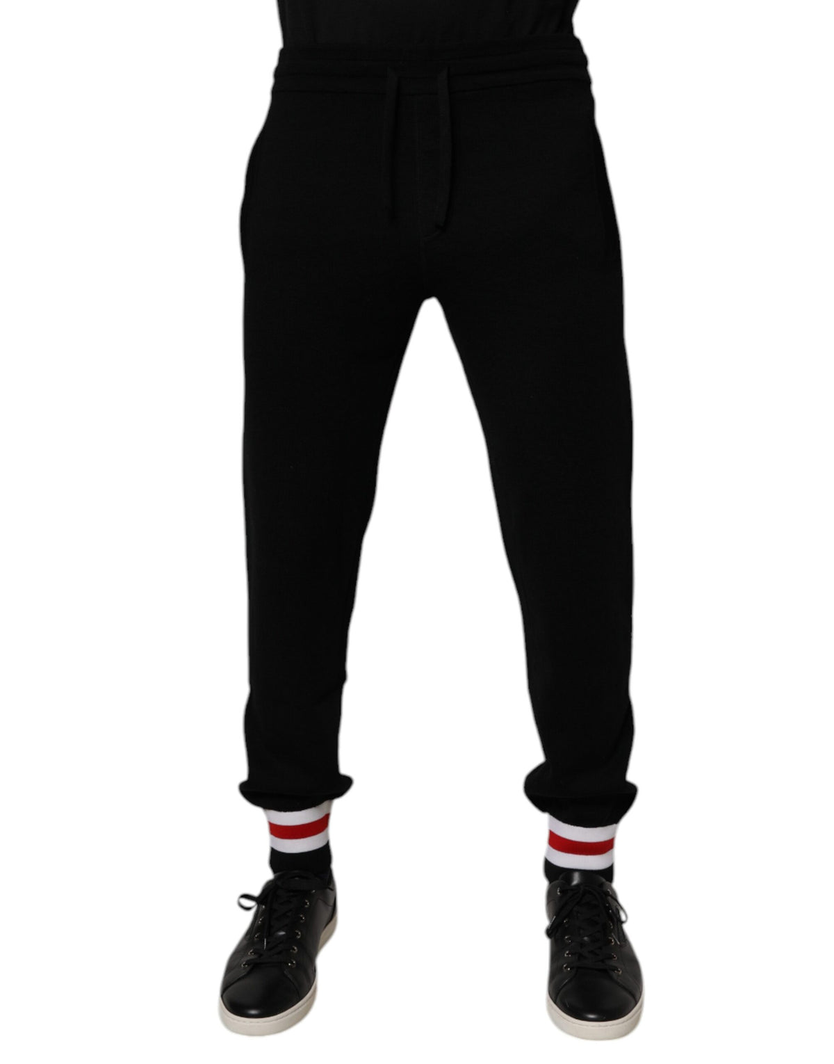 New Dolce & Gabbana Black Wool Mid Waist Jogger Sweatpants Pants