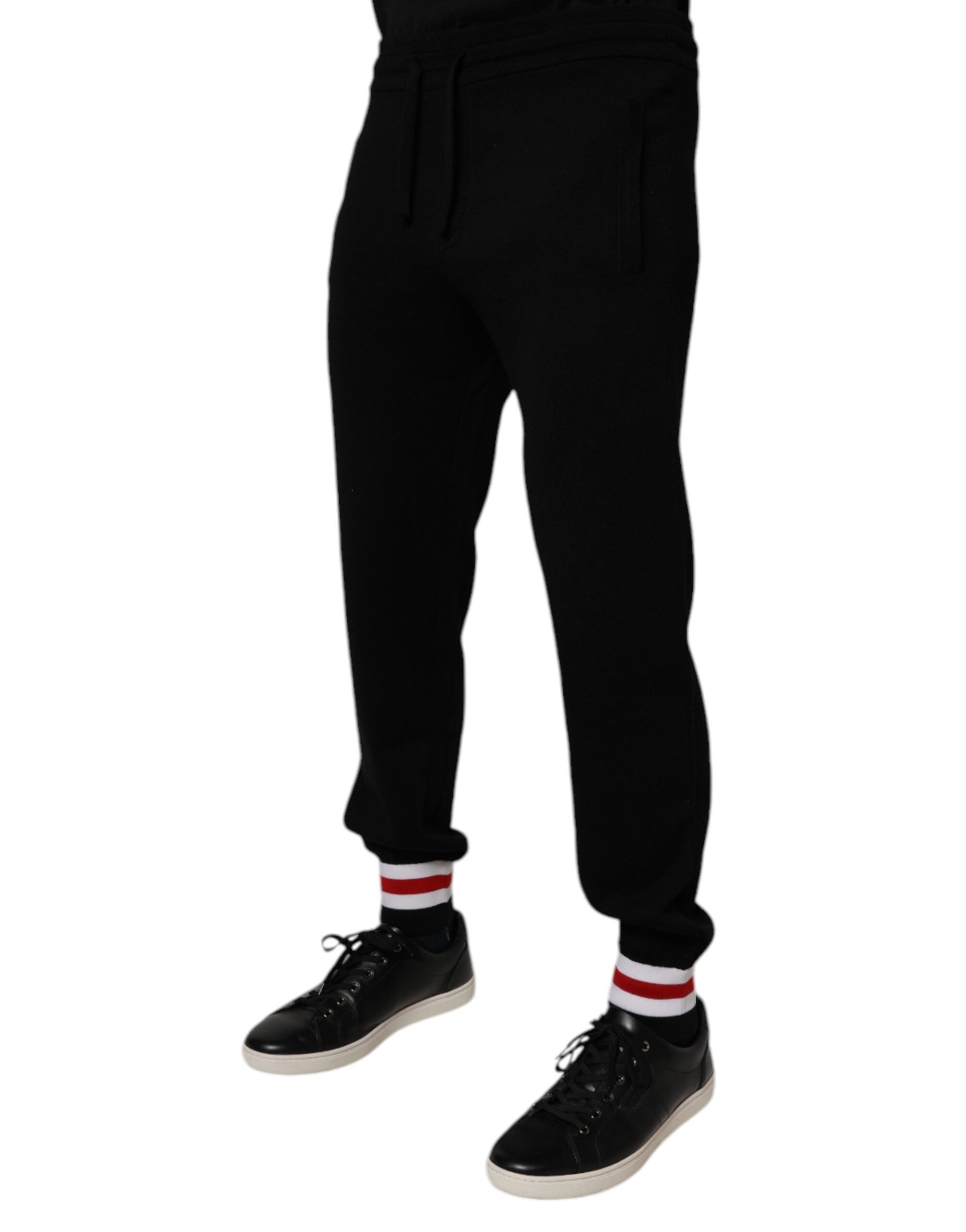 New Dolce & Gabbana Black Wool Mid Waist Jogger Sweatpants Pants